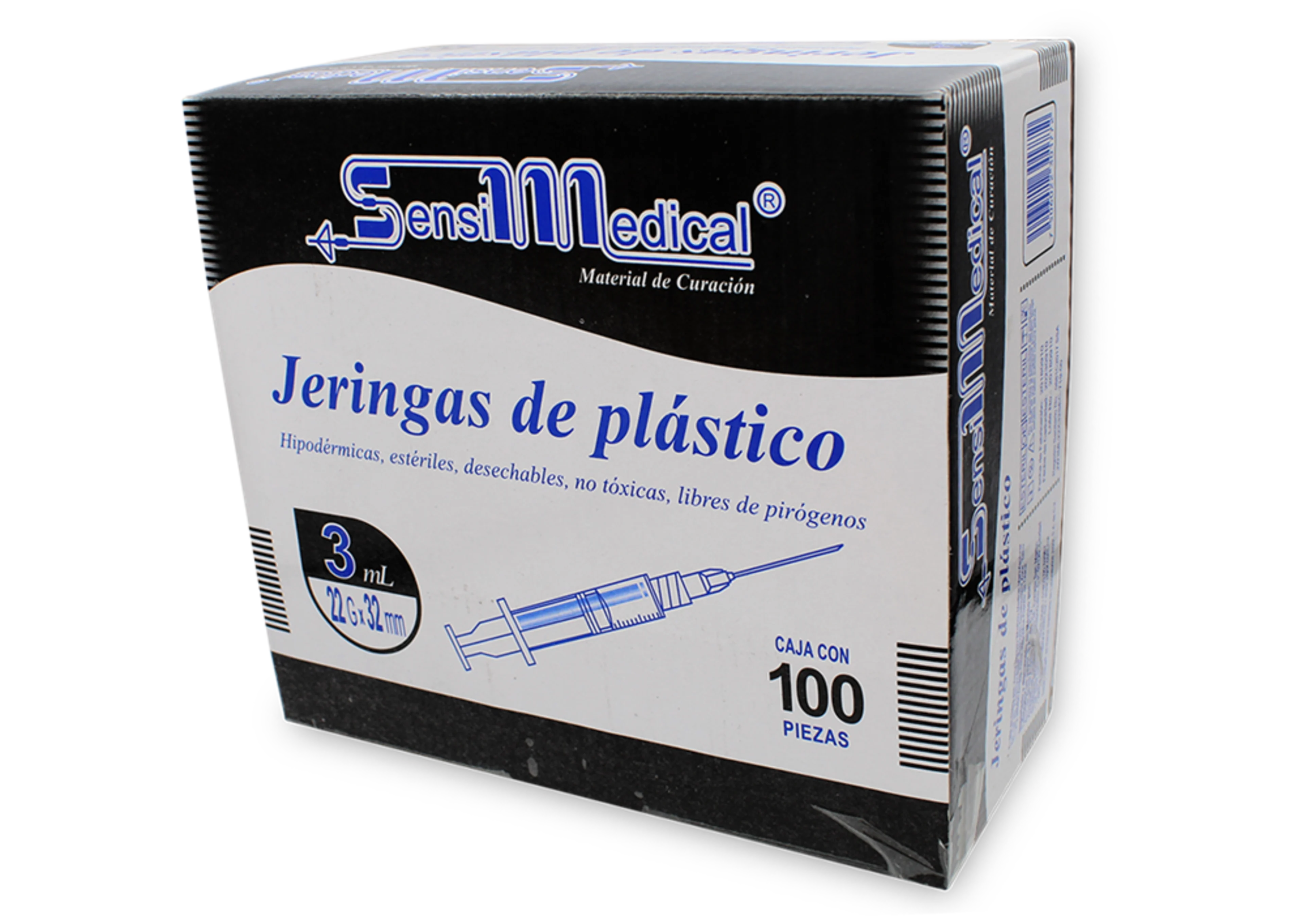 Sensi Medical Jeringa Negra De 22X32Mm Para 3 Ml Con 100 Piezas
