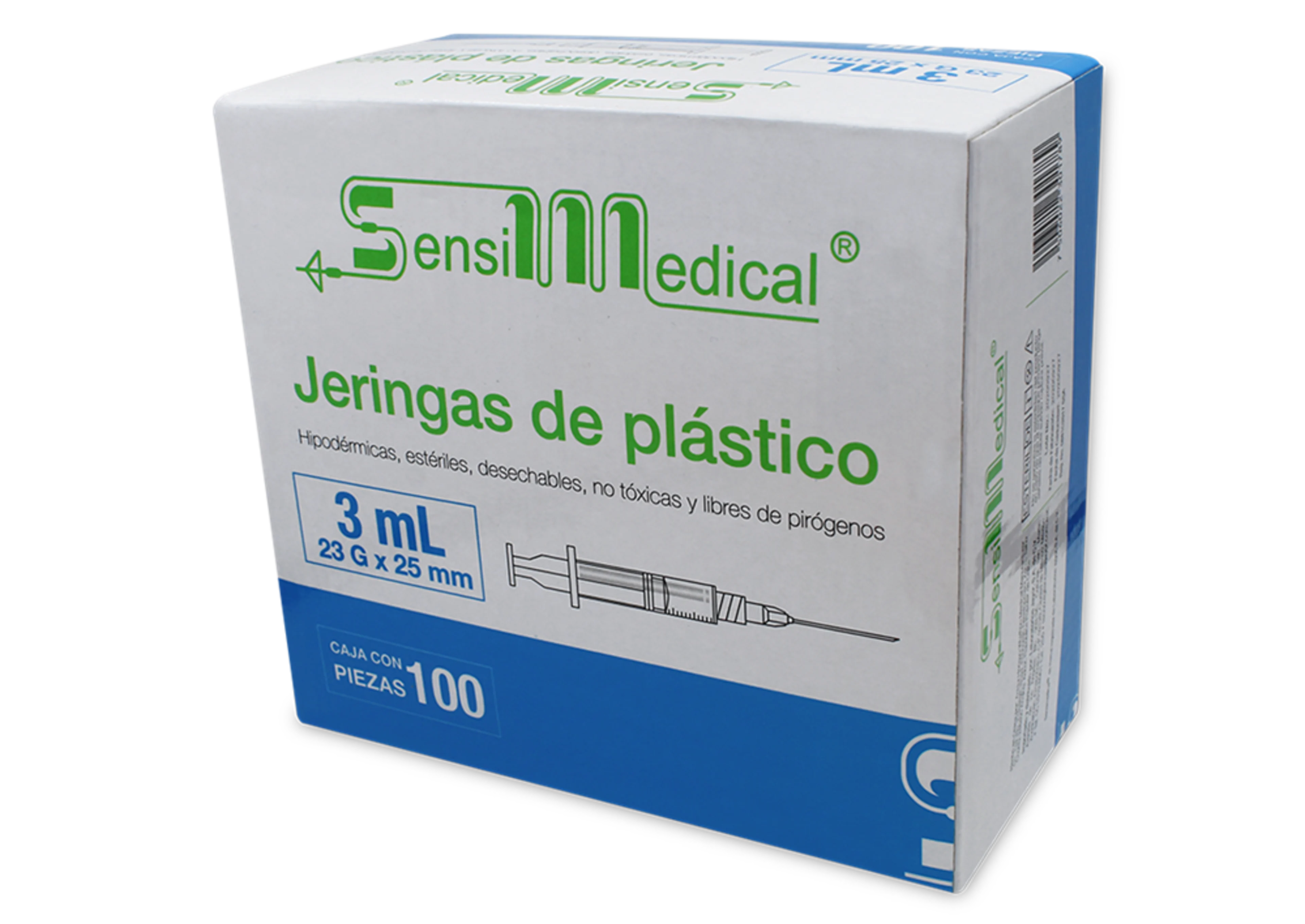 Sensi Medical Jeringa Azul De 23X25Mm Para 3 Ml Con 100 Piezas