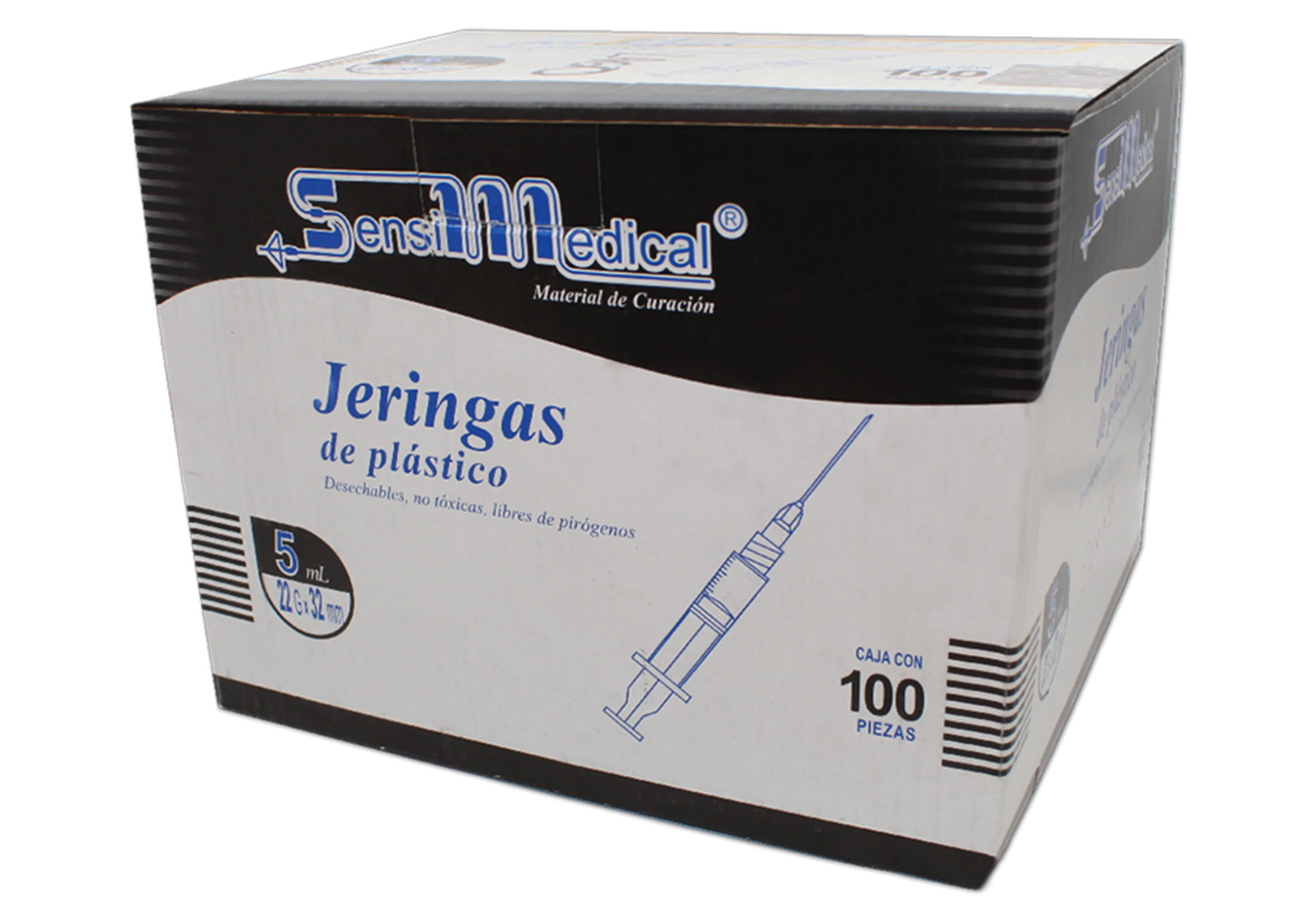 Sensi Medical Jeringa Negra De 22X32Mm Para 5 Ml Con 100 Piezas