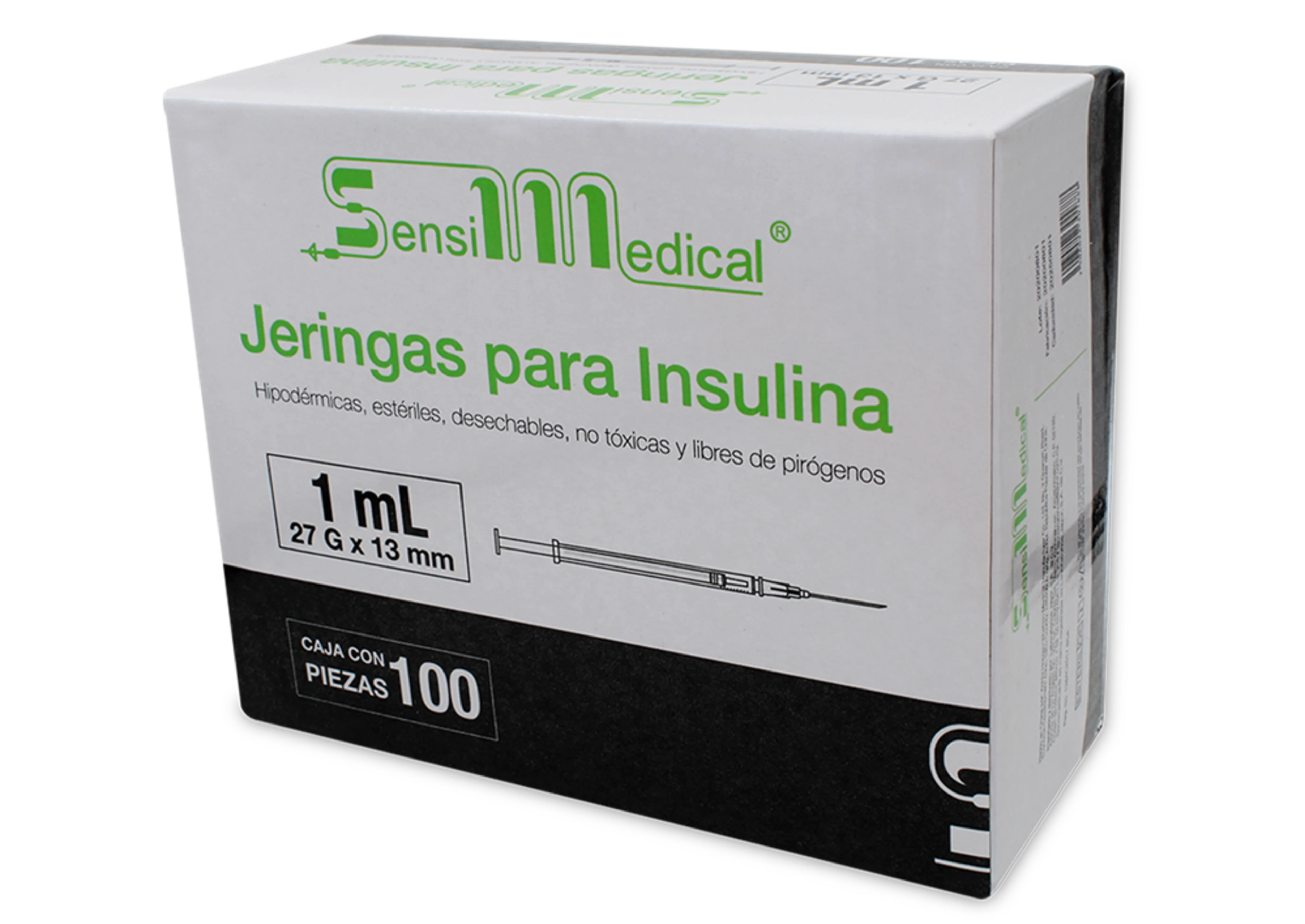Sensi Medical Jeringa Para Insulina 27X13Mm 1 Ml Con 100 Jeringas