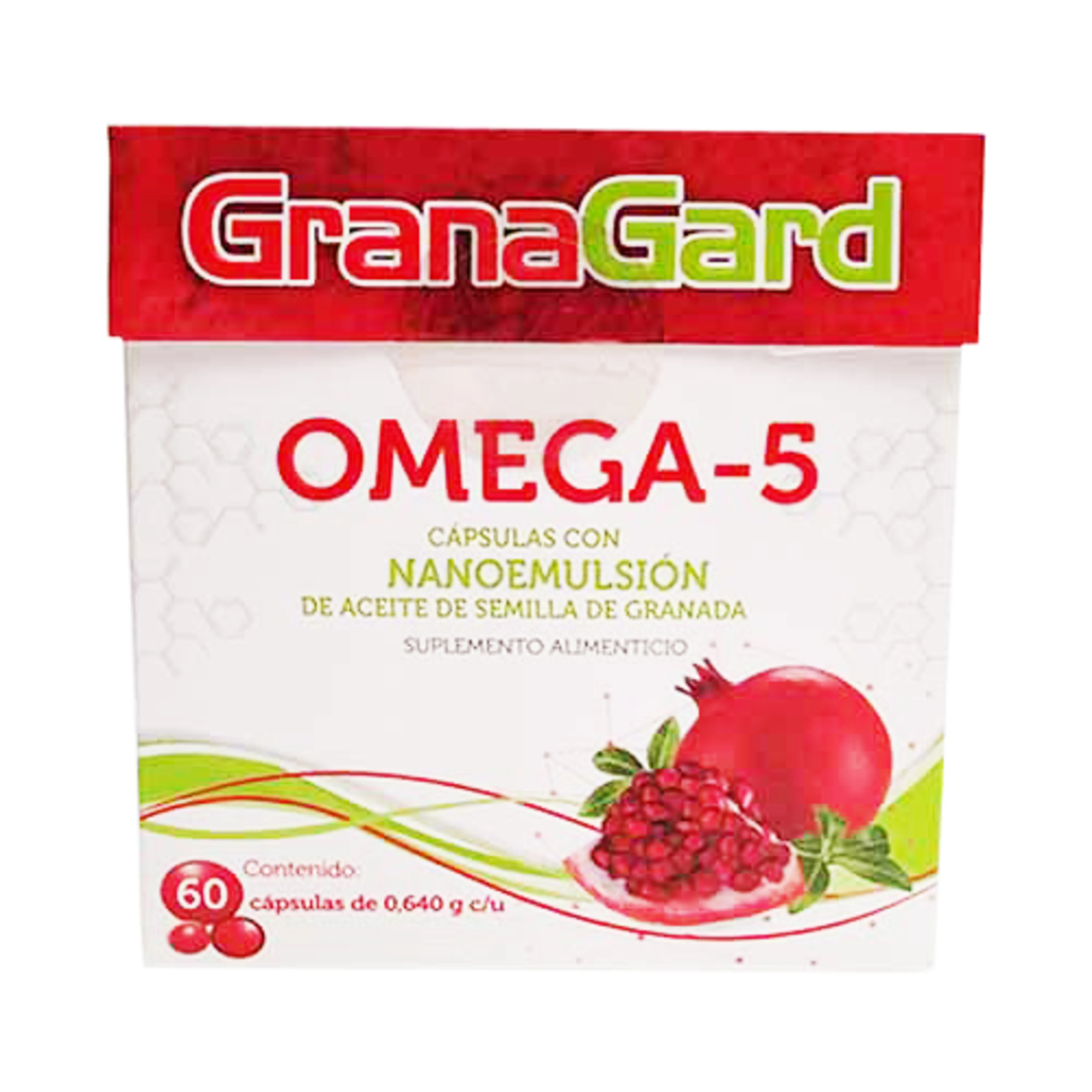 Granagard suplemento: 60 cápsulas con aceite de semilla de granada, polisorbato 80, sorbitan monoleato 80, etanol y glicerol
