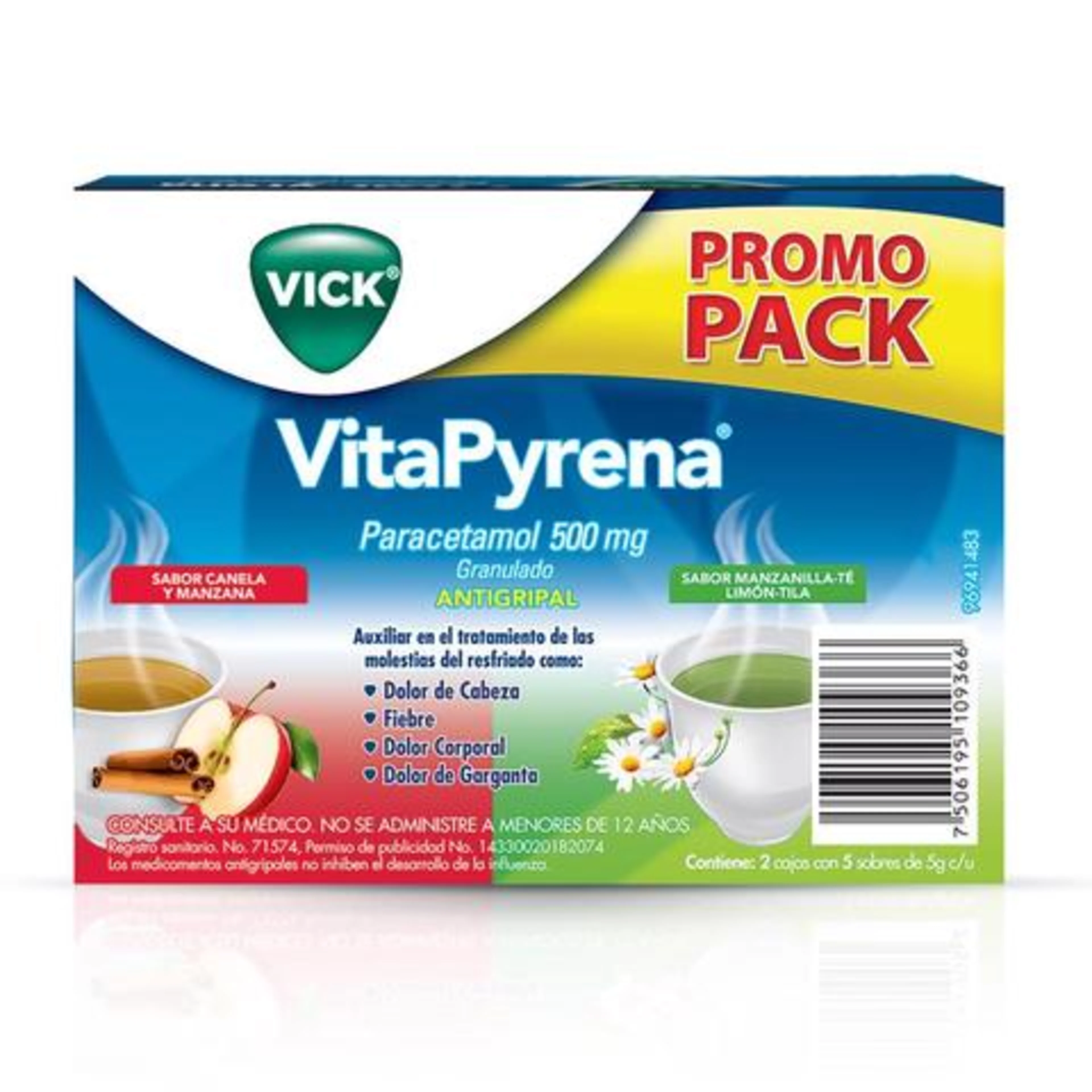 Vick vitapyrena promo pack 10 sobres caja paracetamol 500 mg