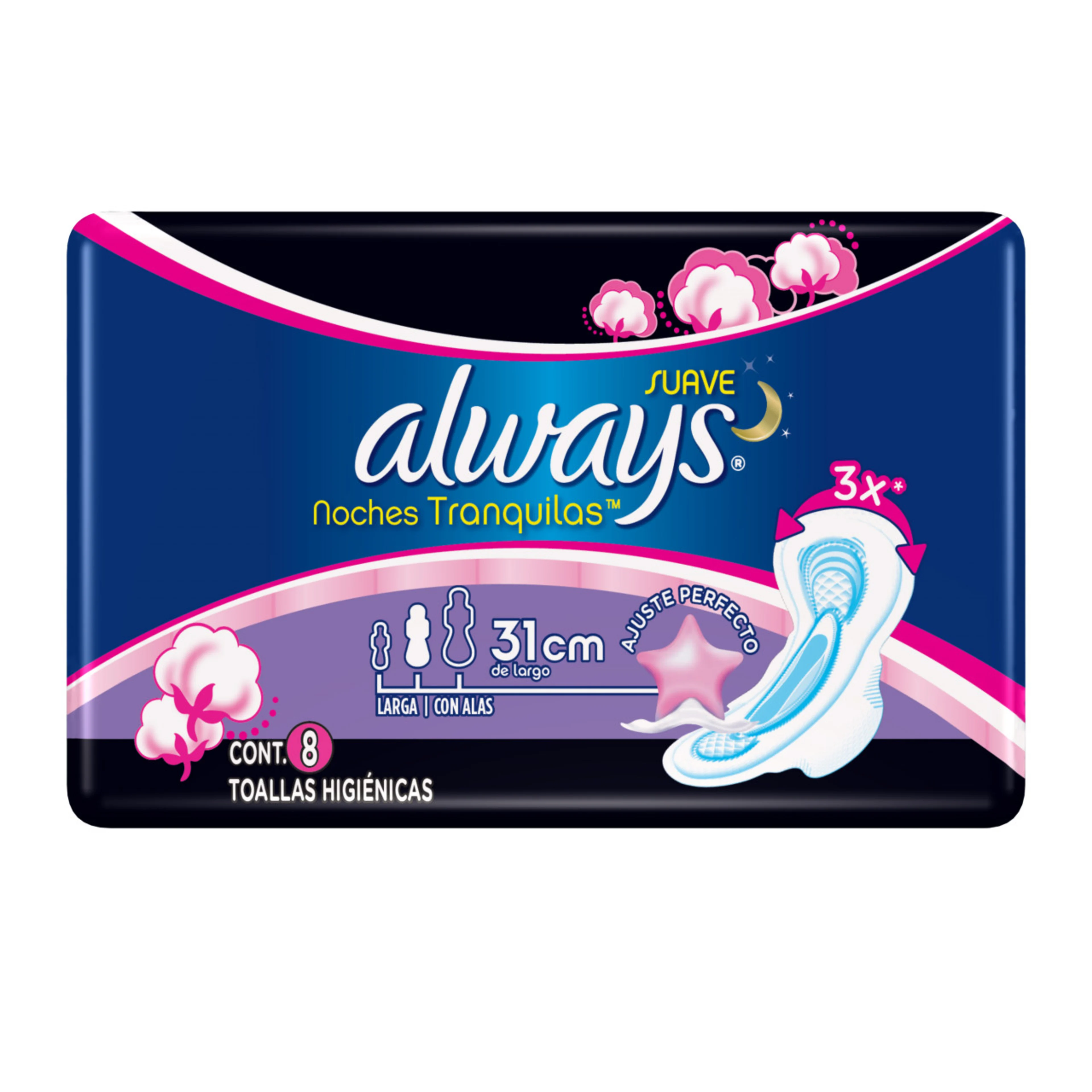 Always Noches Tranquilas Toallas Femeninas Con Alas 8 Piezas
