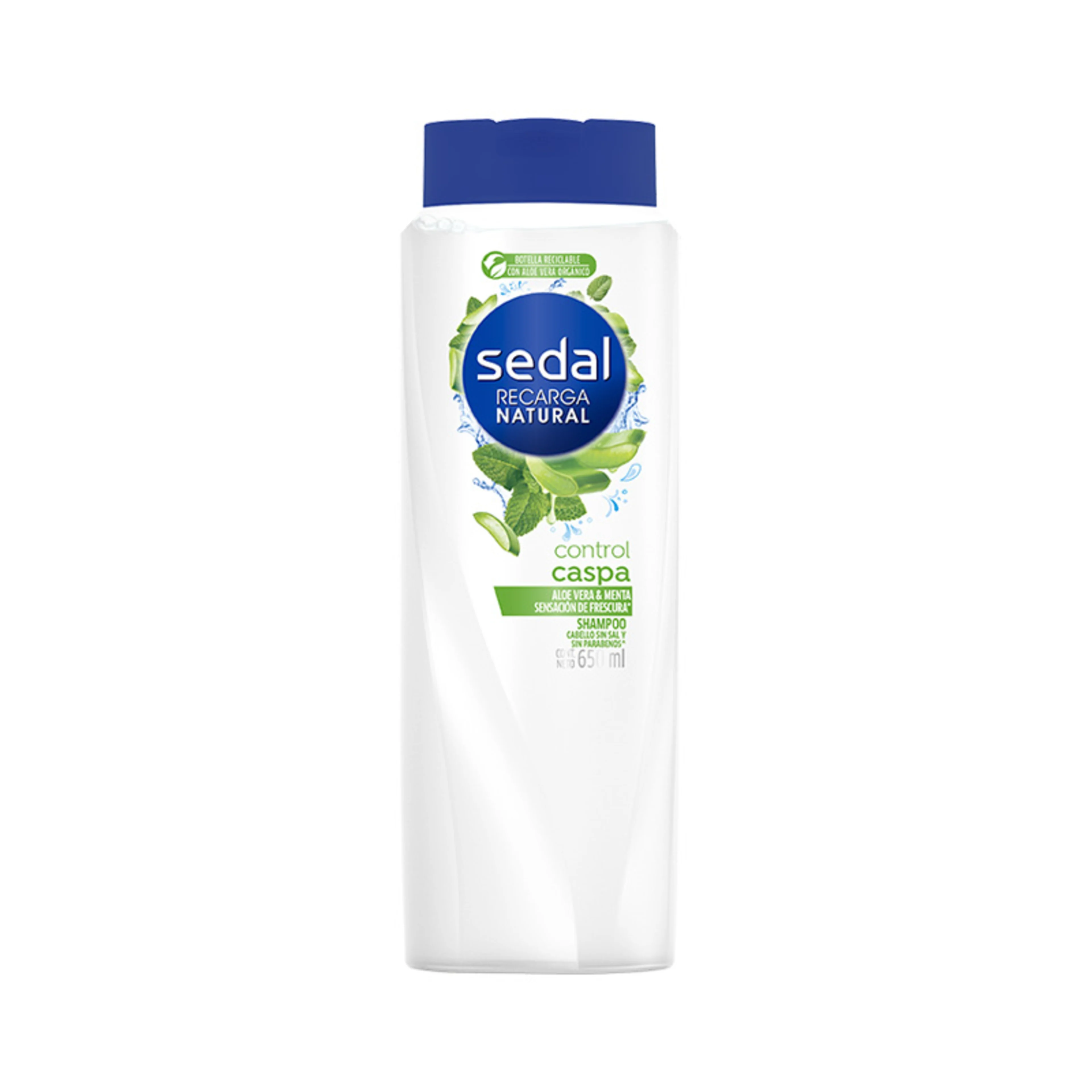 Sedal recarga natural shampoo control caspa aloe vera y menta 650 ml botella