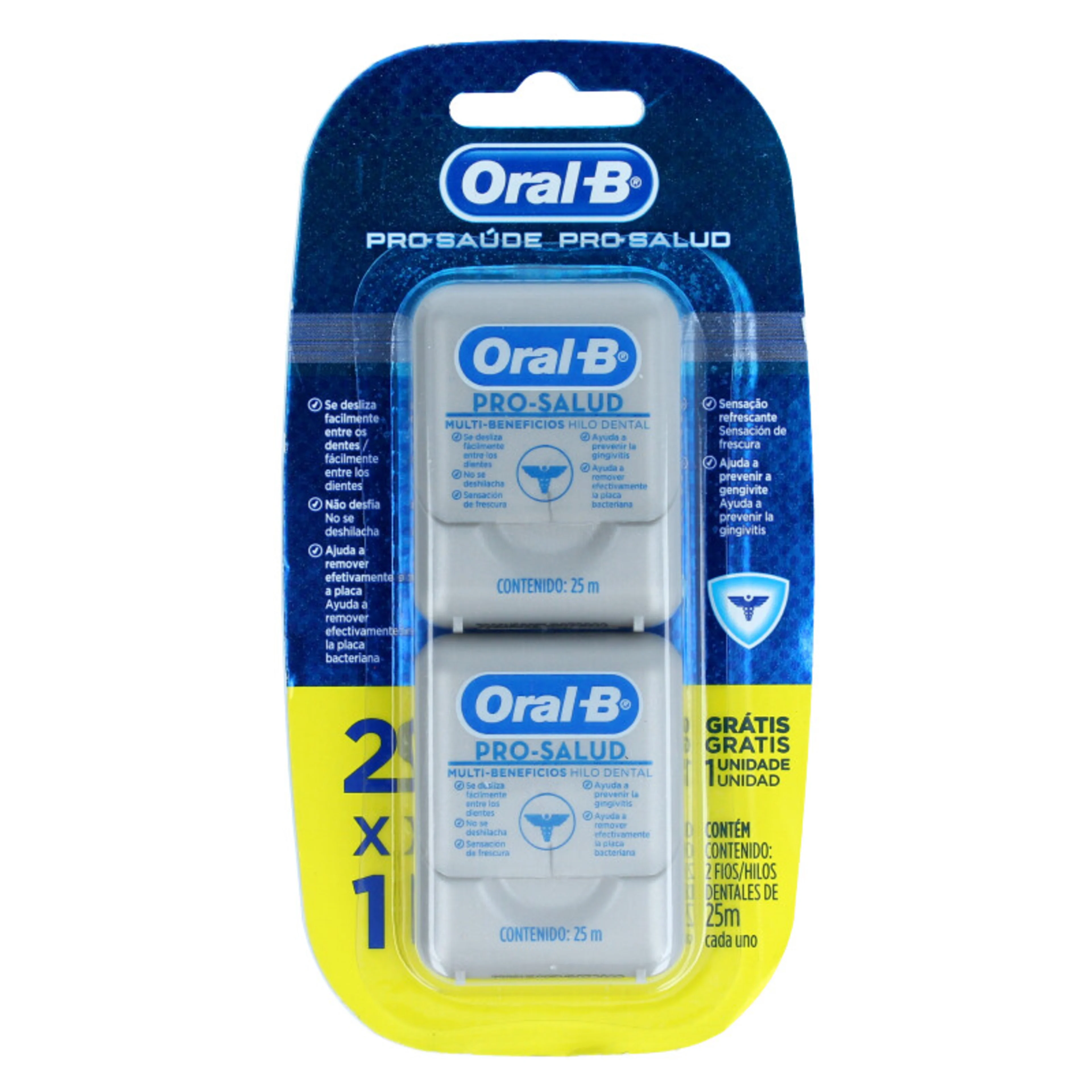 Oral b hilo dental pro-salud 25m 2 piezas empaque
