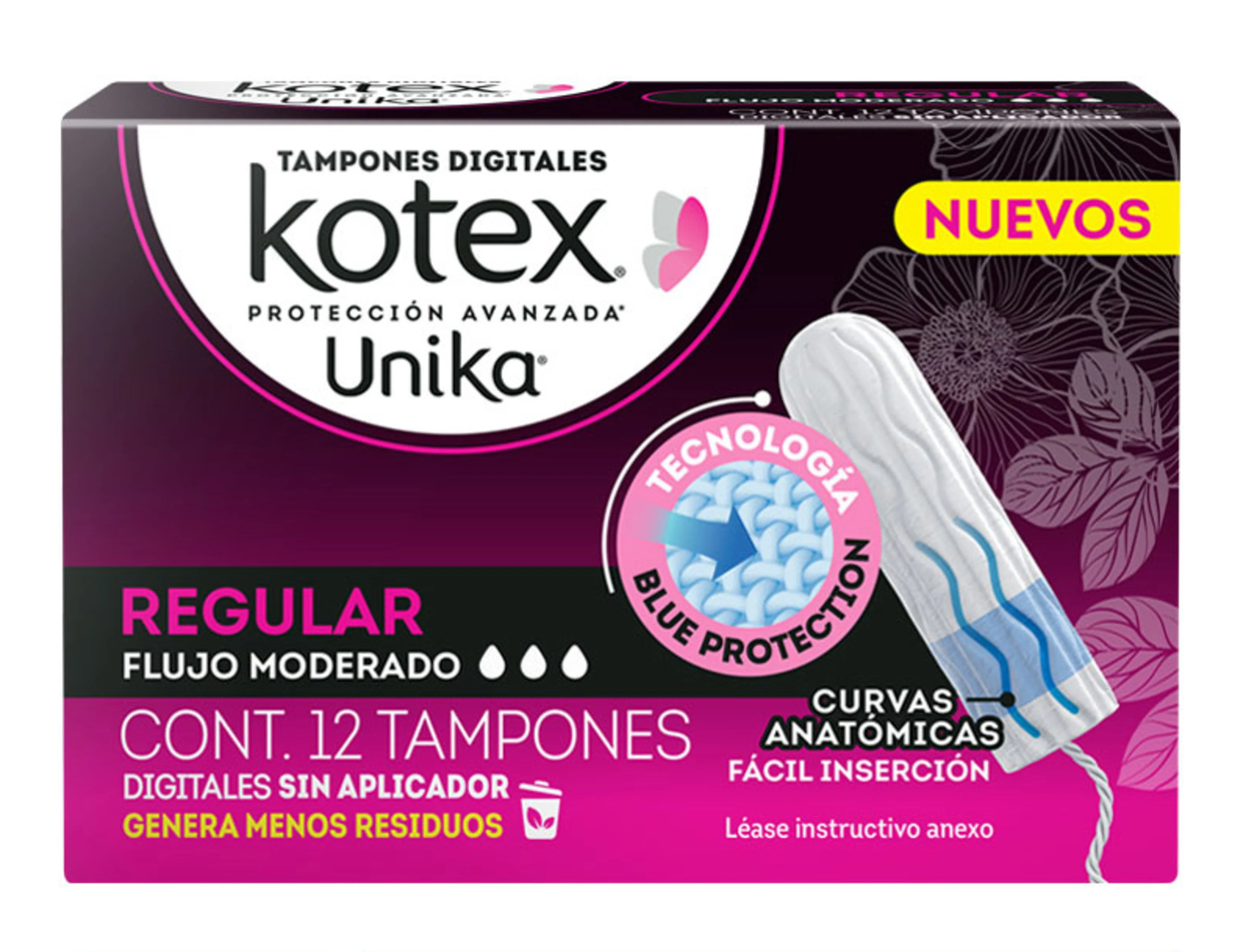 Kotex Unika Tampones Regular Sin Aplicador 12 Piezas