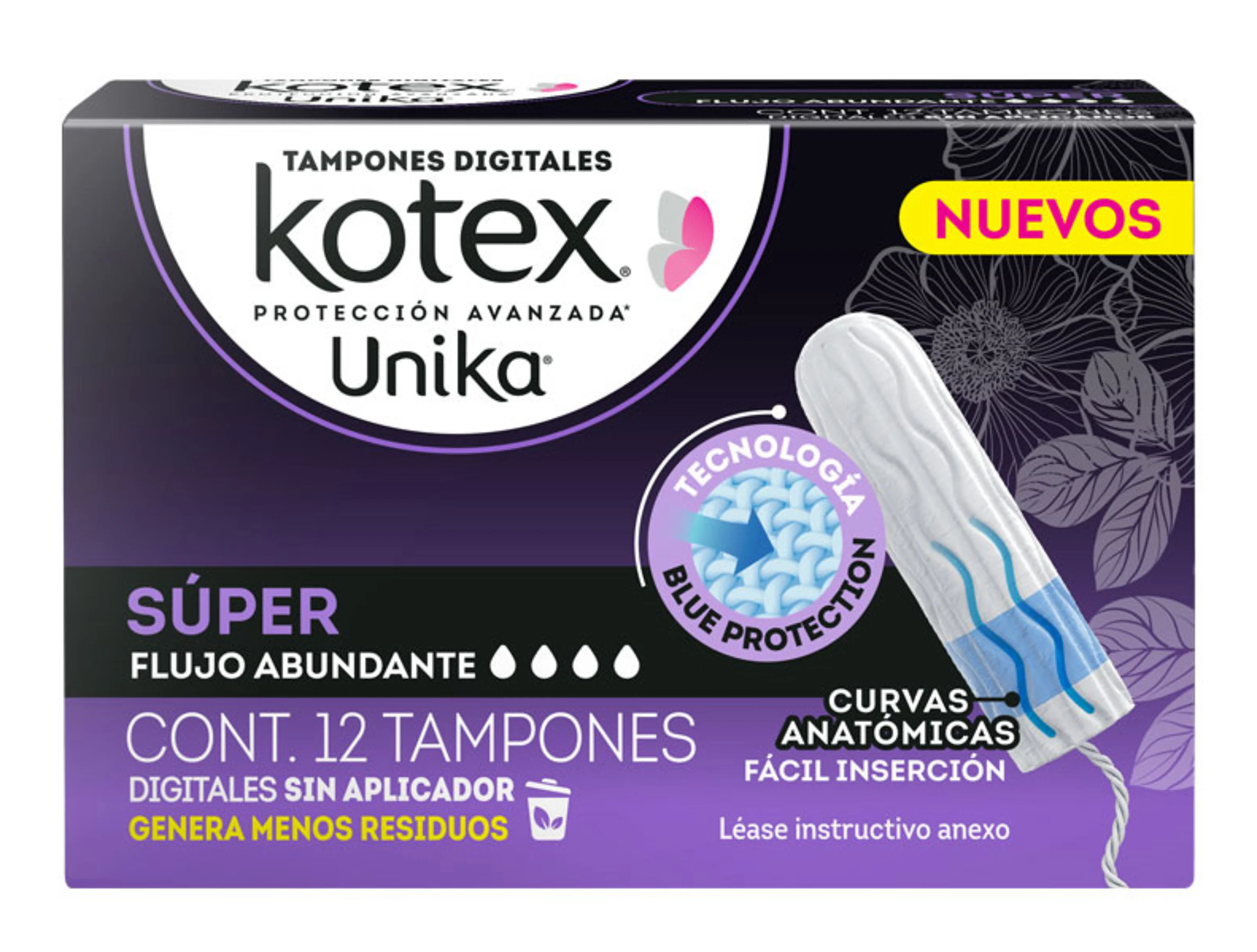 Kotex Unika Tampones Super Sin Aplicador 12 Piezas