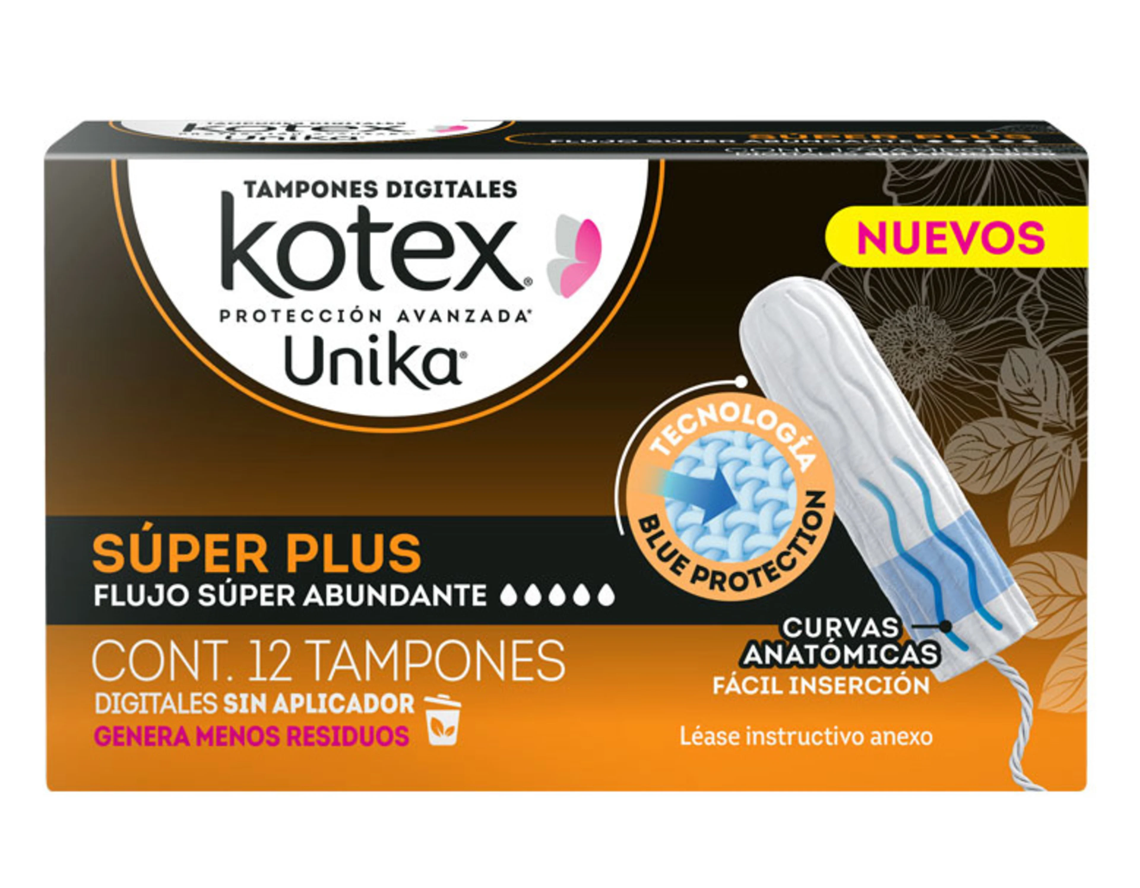 Kotex Unika Tampones Super Plus Sin Aplicador 12 Piezas