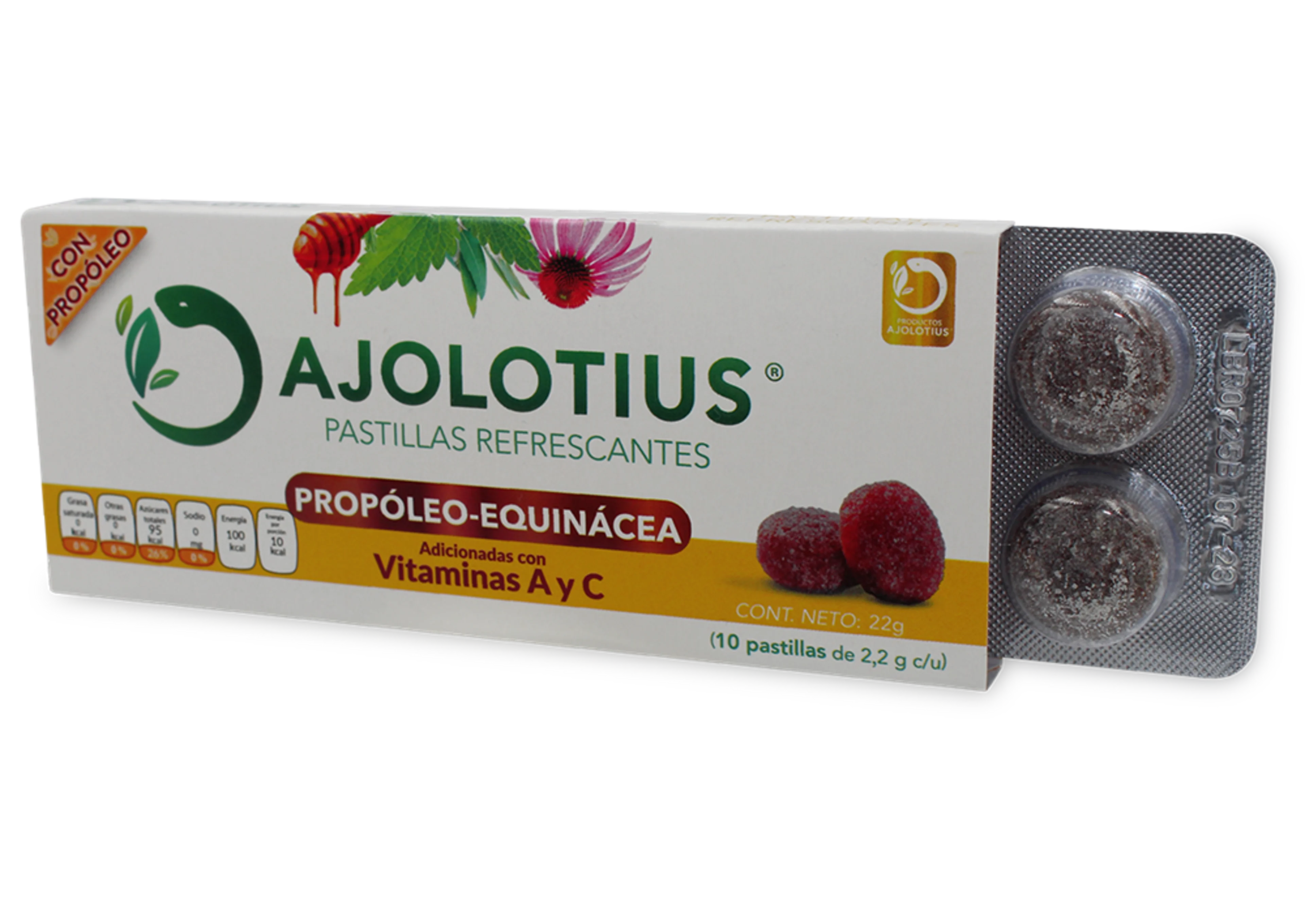 Ajolotius Pastillas Propóleo-Equinacea Con 10 Piezas