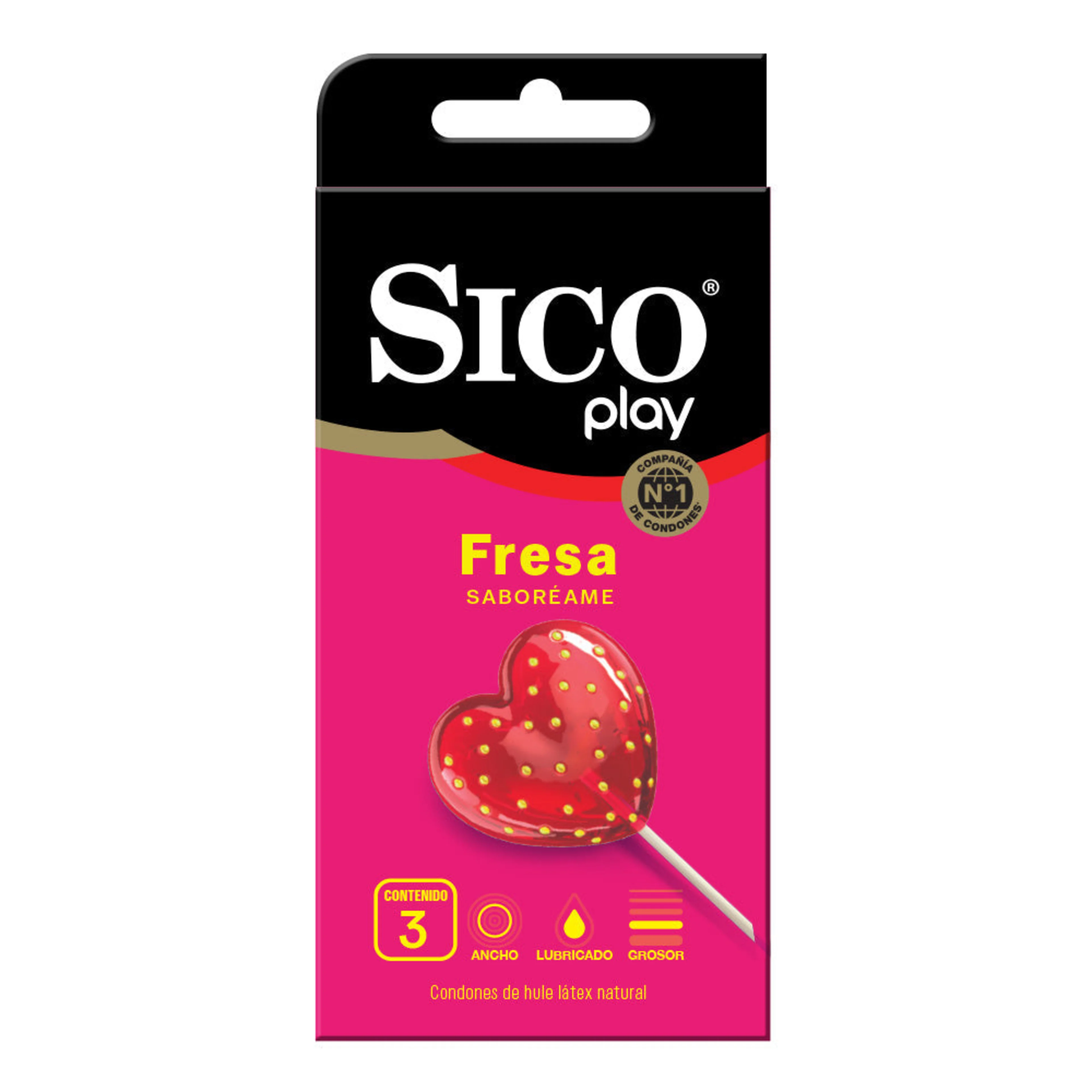 Sico Play Texturizado Sabor Fresa Condón De Látex Con 3 Piezas