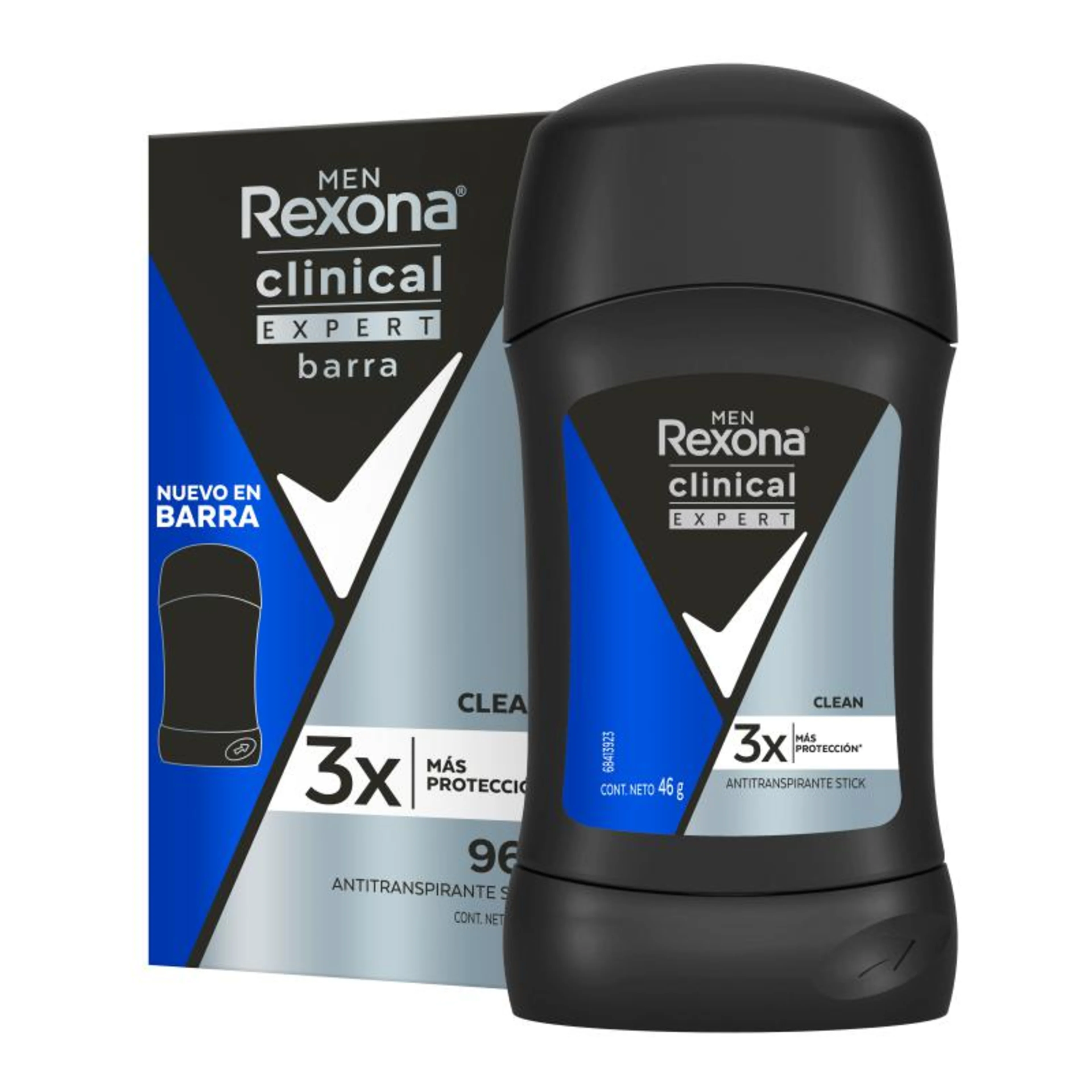 Rexona Men Clinical Expert Clean Desodorante Antitranspirante En Barra Con 46 G