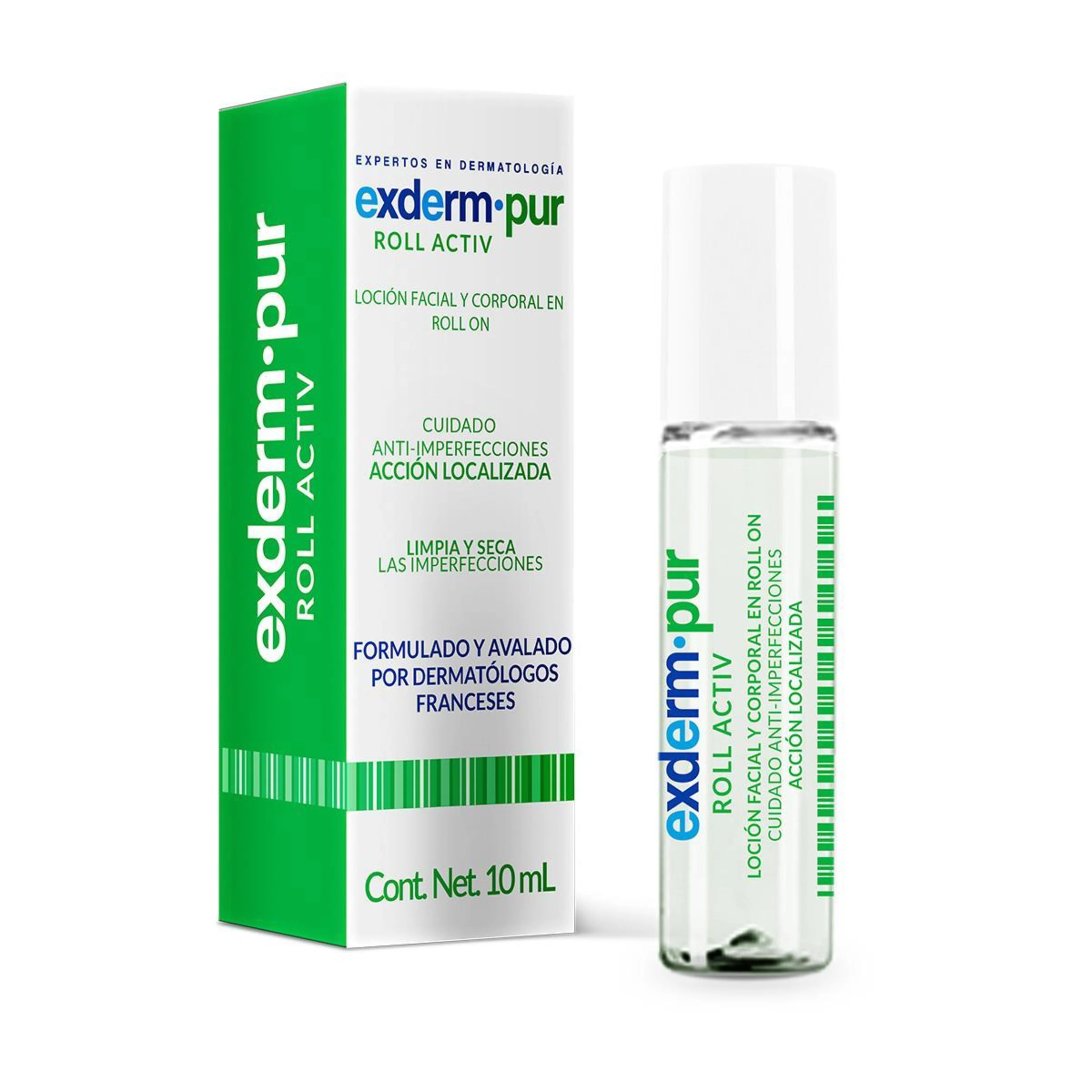 Exderm Pur Roll Pur Loción Facial Y Corporal En Roll On Con 10 Ml