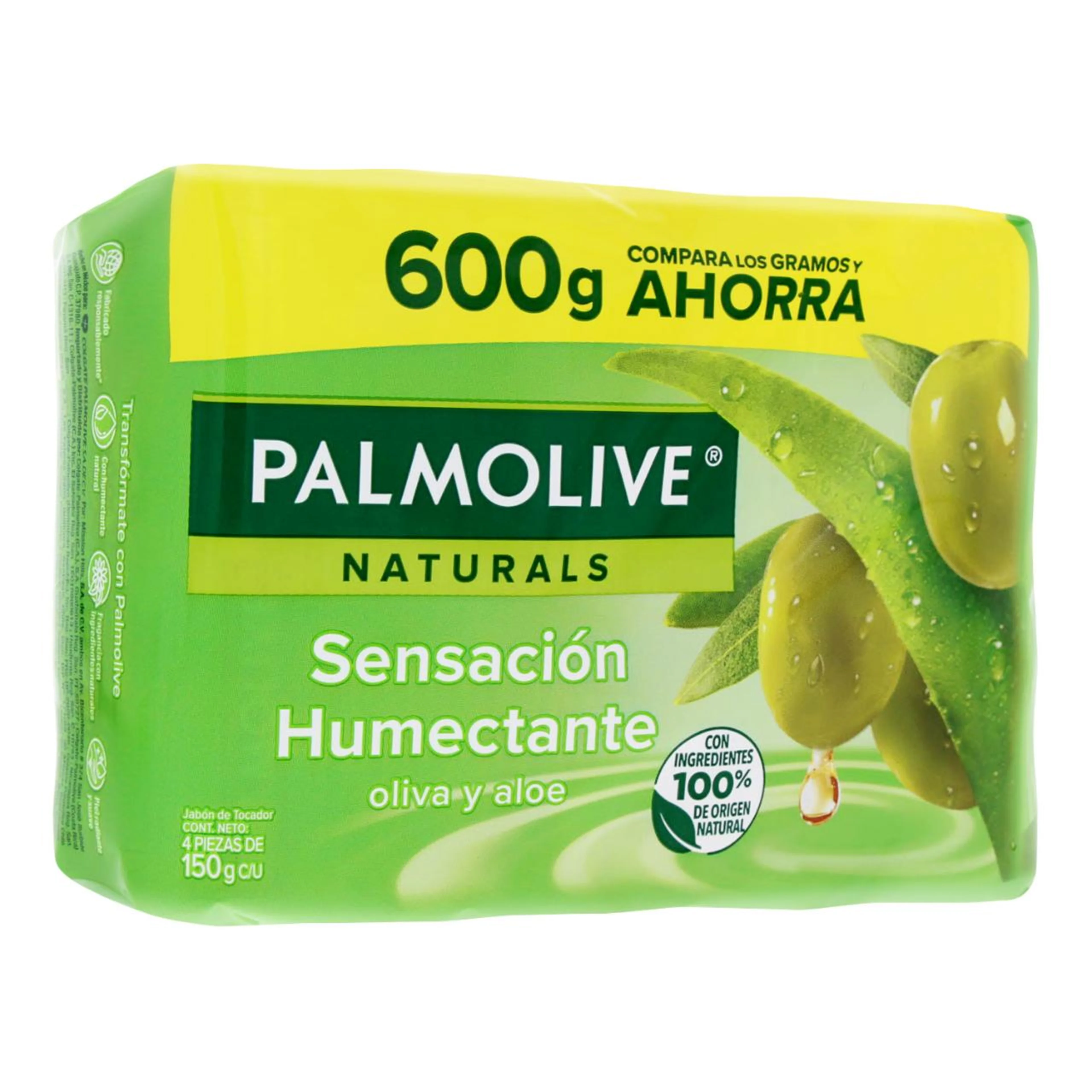 Palmolive jabón en barra naturals oliva y aloe ingredientes naturales 4 piezas paquete