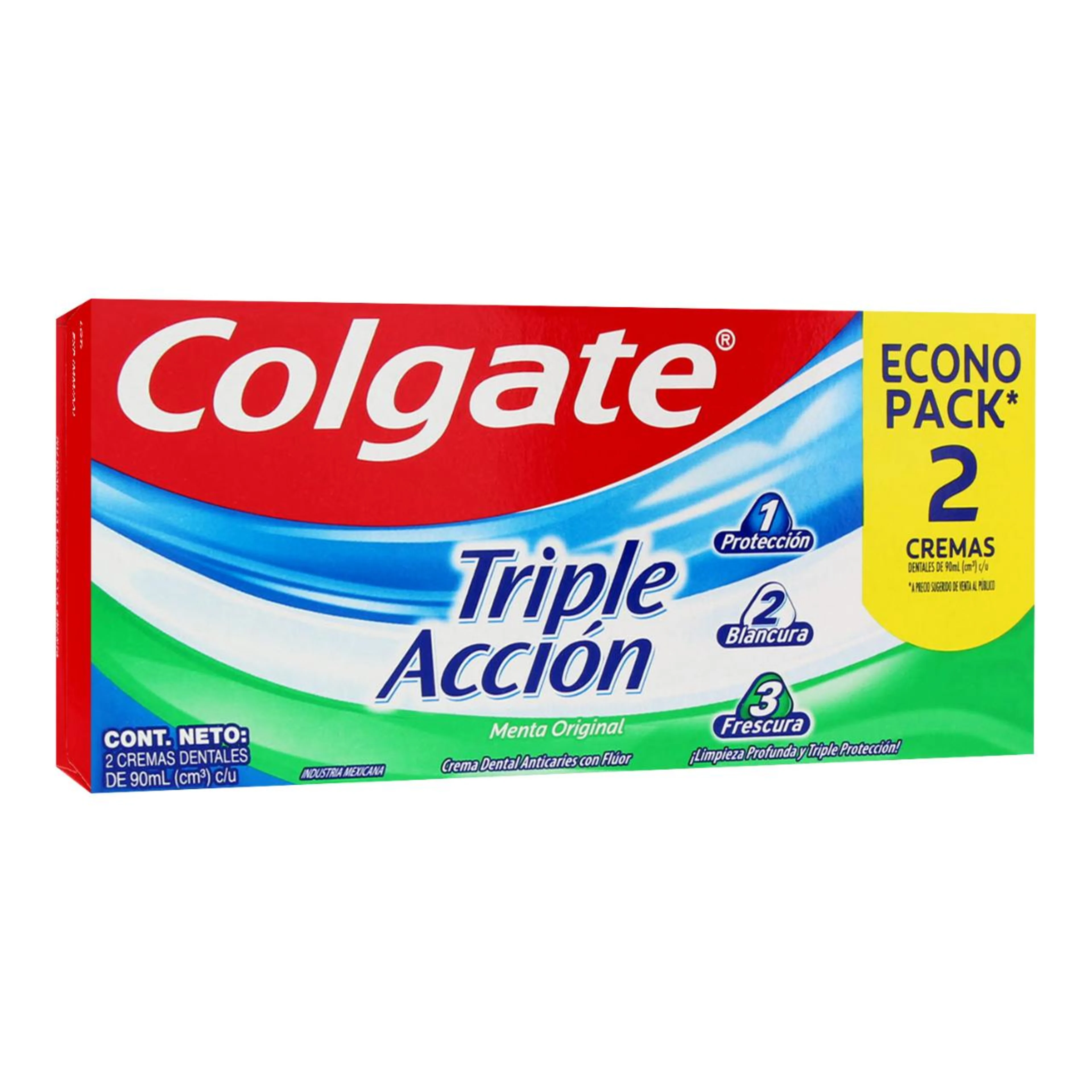 Pasta dental colgate triple acción 2 piezas 90 ml.