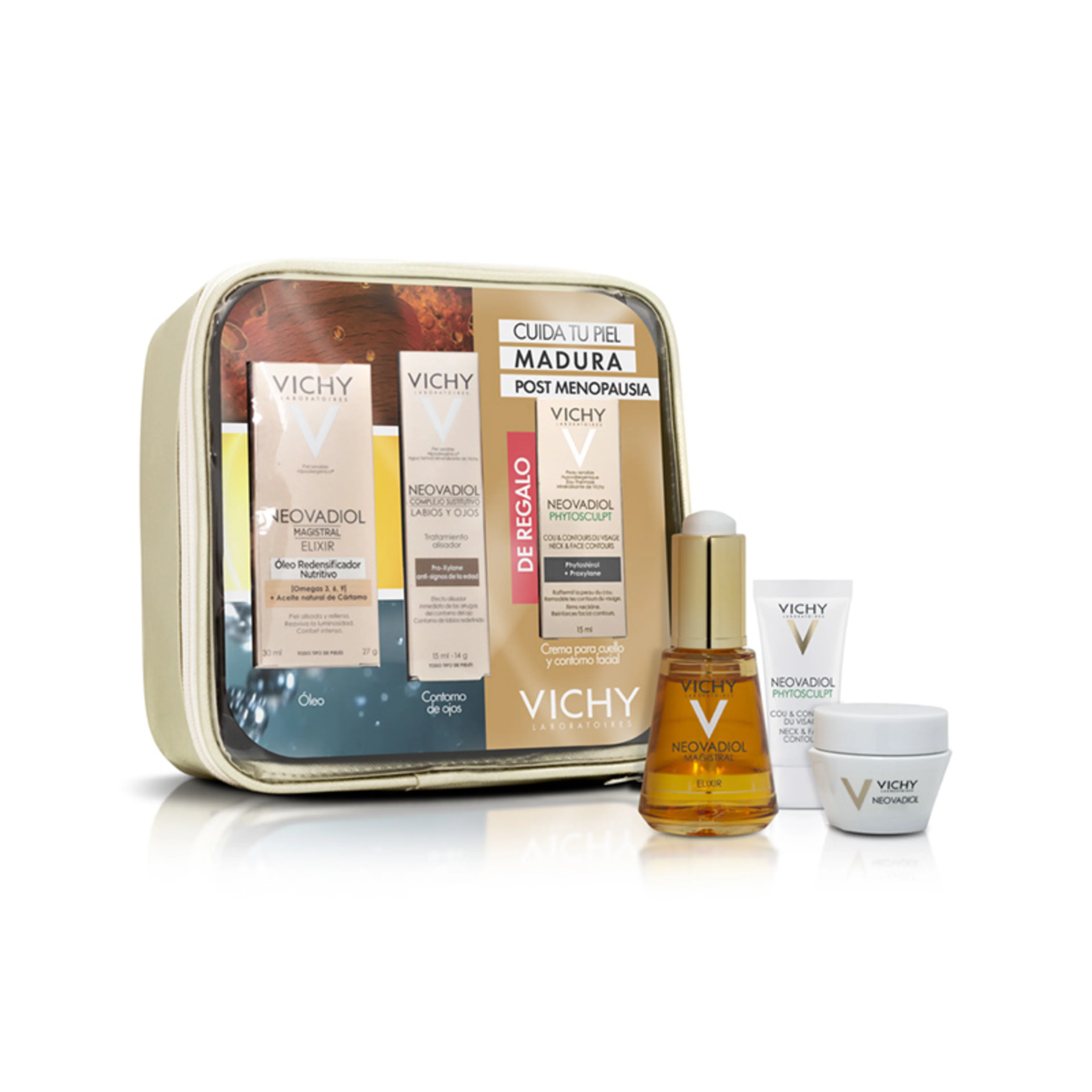 Vichy neovadiol magistral óleo+tratamiento alisador+ crema para cuello y contorno facial 3 piezas paquete