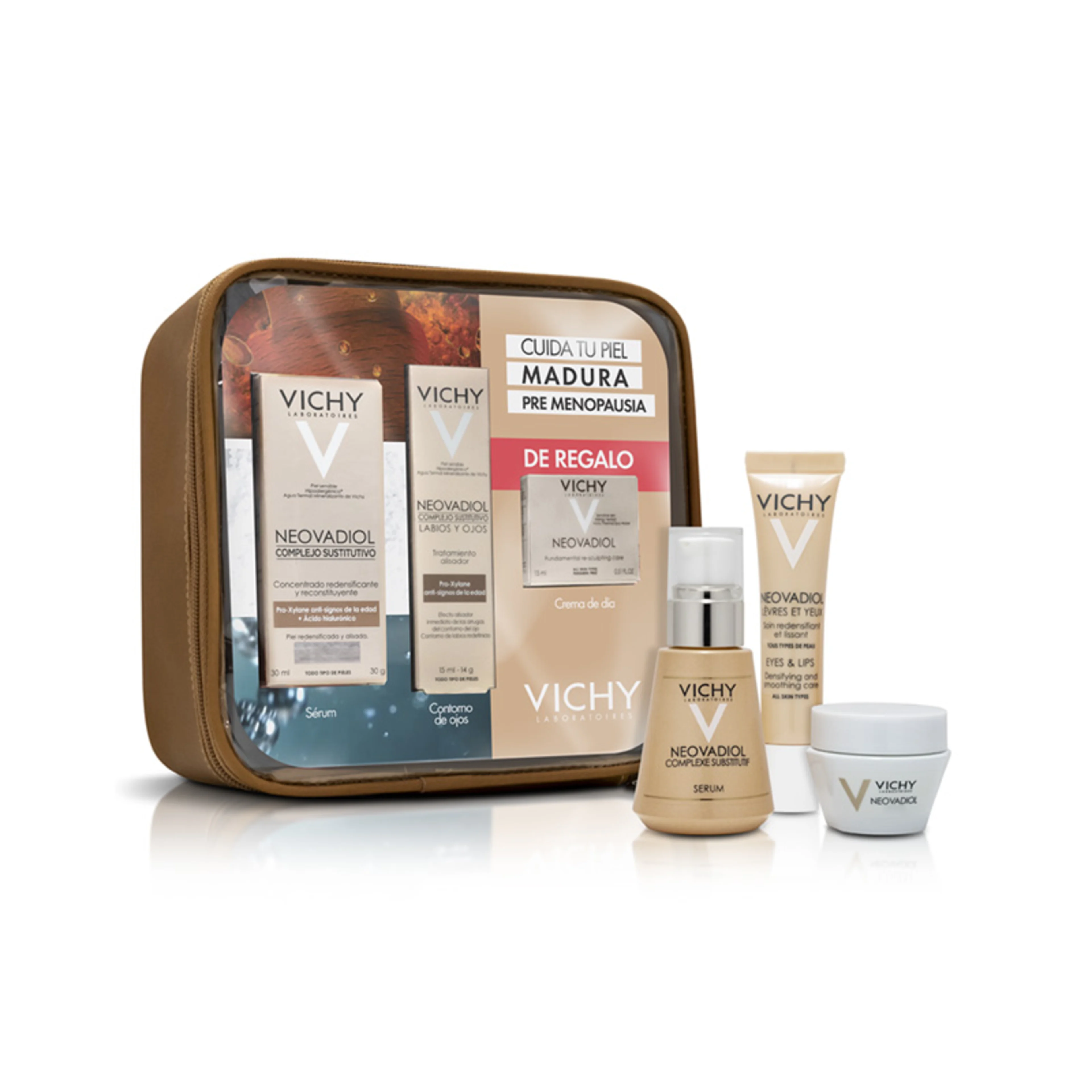 Vichy neovadiol serum sustitutivo+tartamiento alisador+ crema de día 3 piezas paquete
