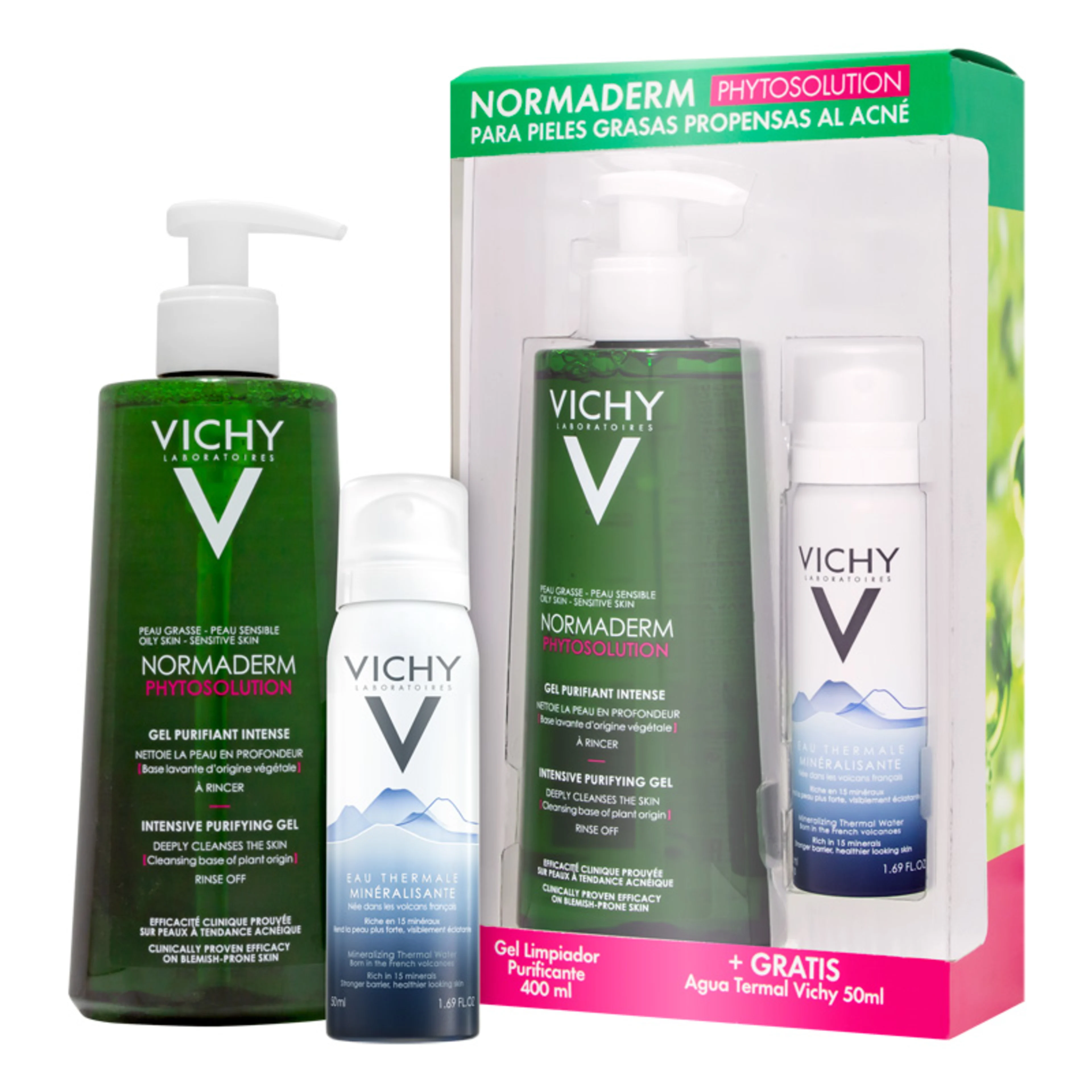 Vichy normaderm gel limpiador purificante+ agua termal 2 piezas paquete