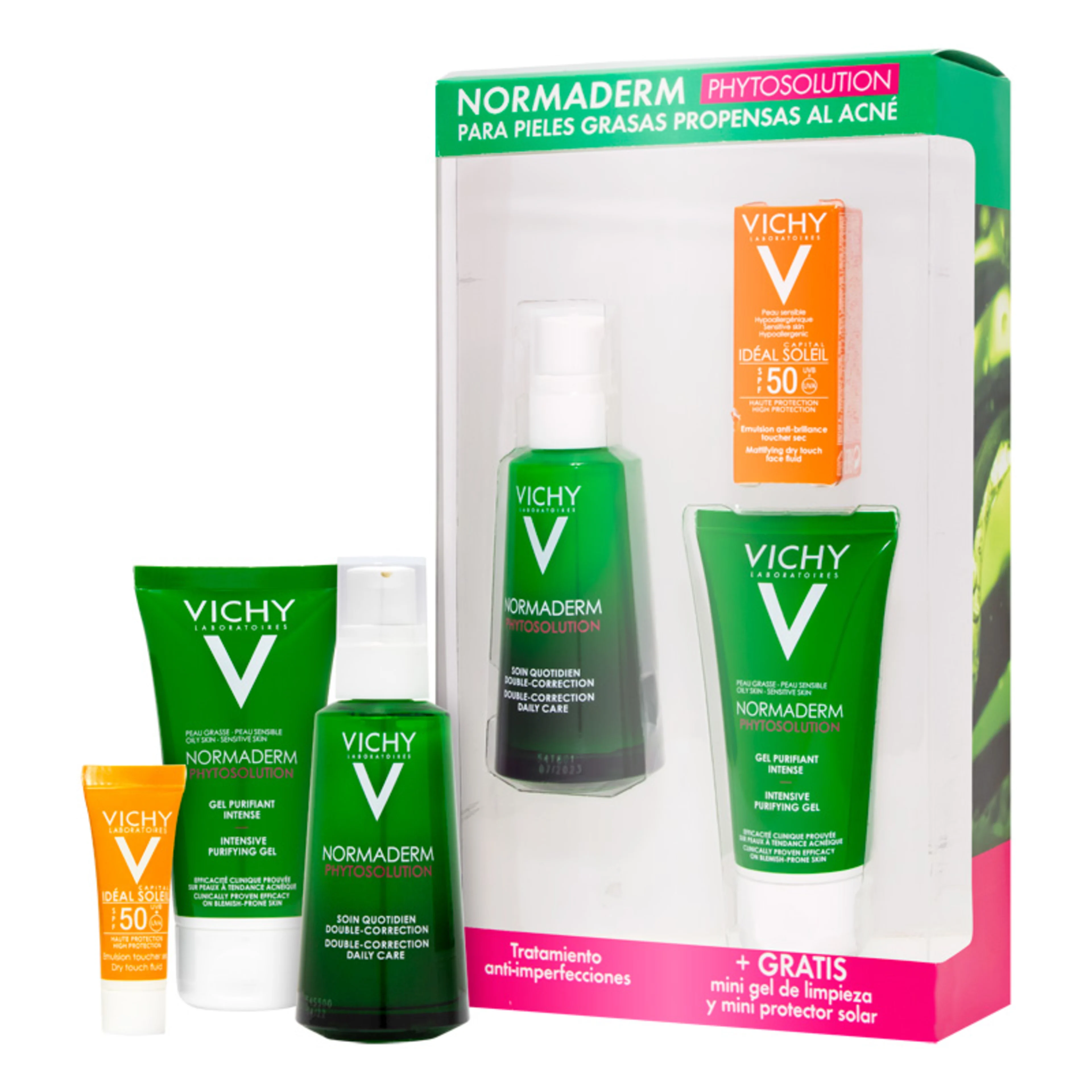 Vichy normaderm tratamiento anti-imperfecciones+ gel de limpieza+fps50 3 piezas paquete
