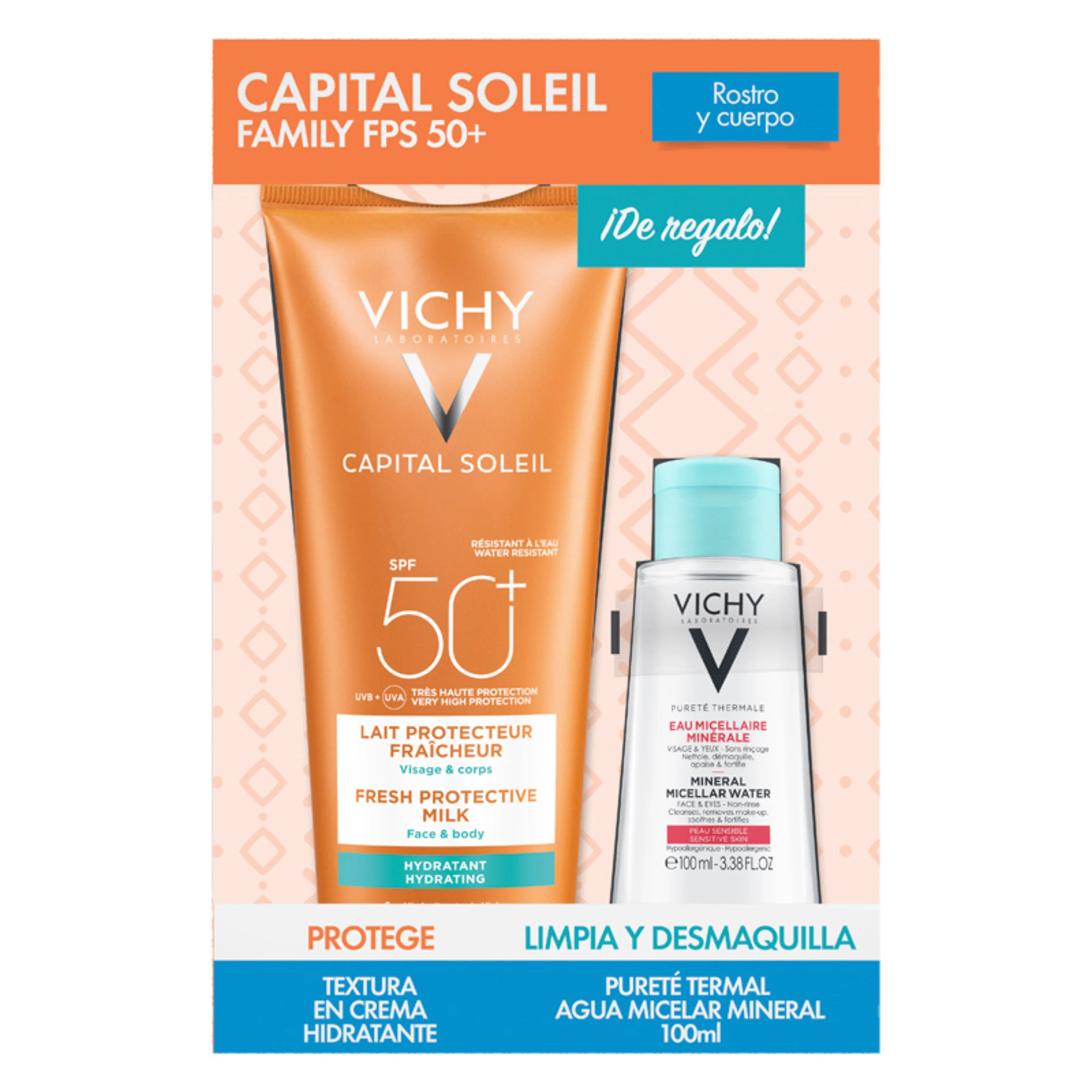 Vichy capital soleil family fps50+ agua micelar 2 piezas paquete