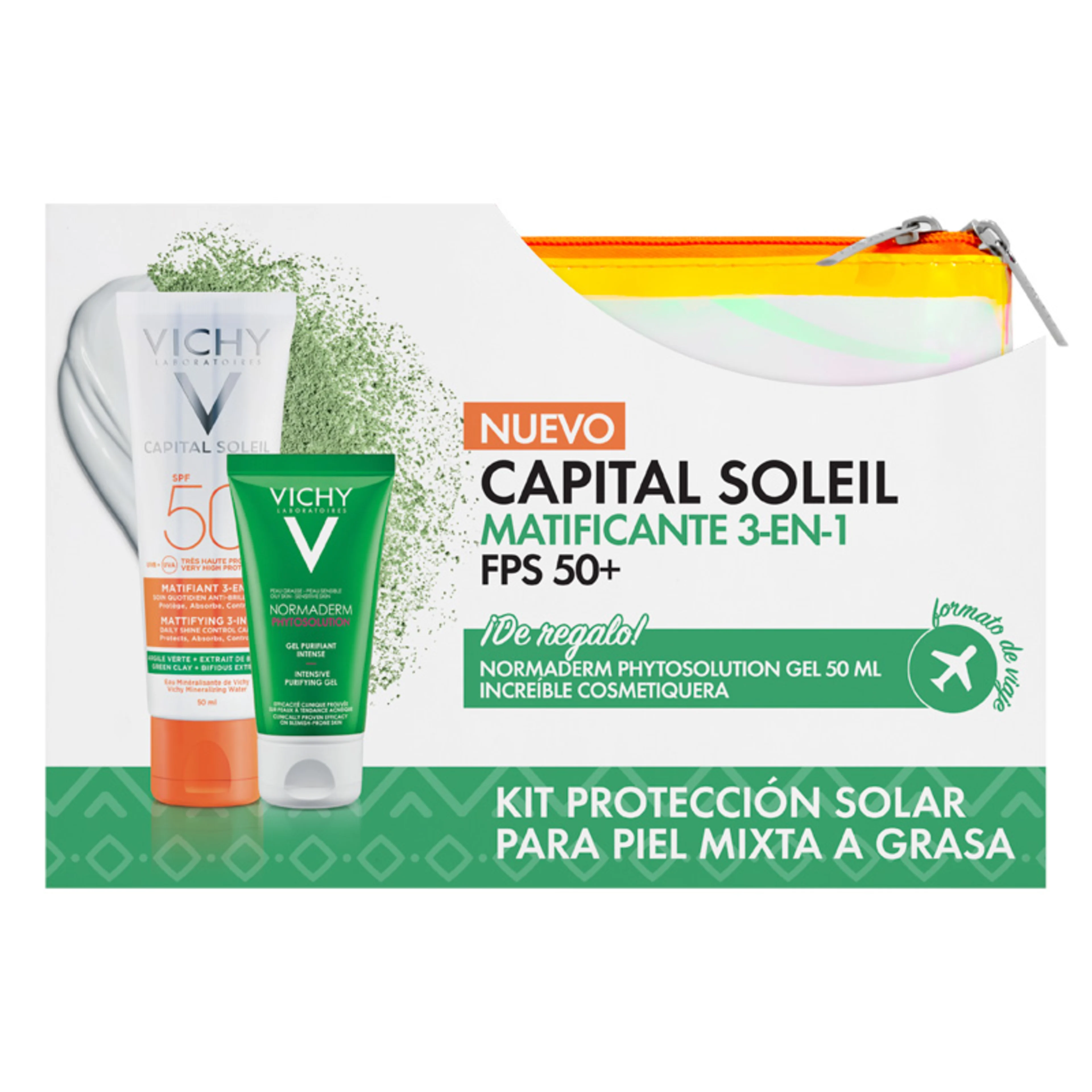 Vichy capital soleil matificante 3 en 1 fps50+ normaderm gel 50ml 2 piezas paquete