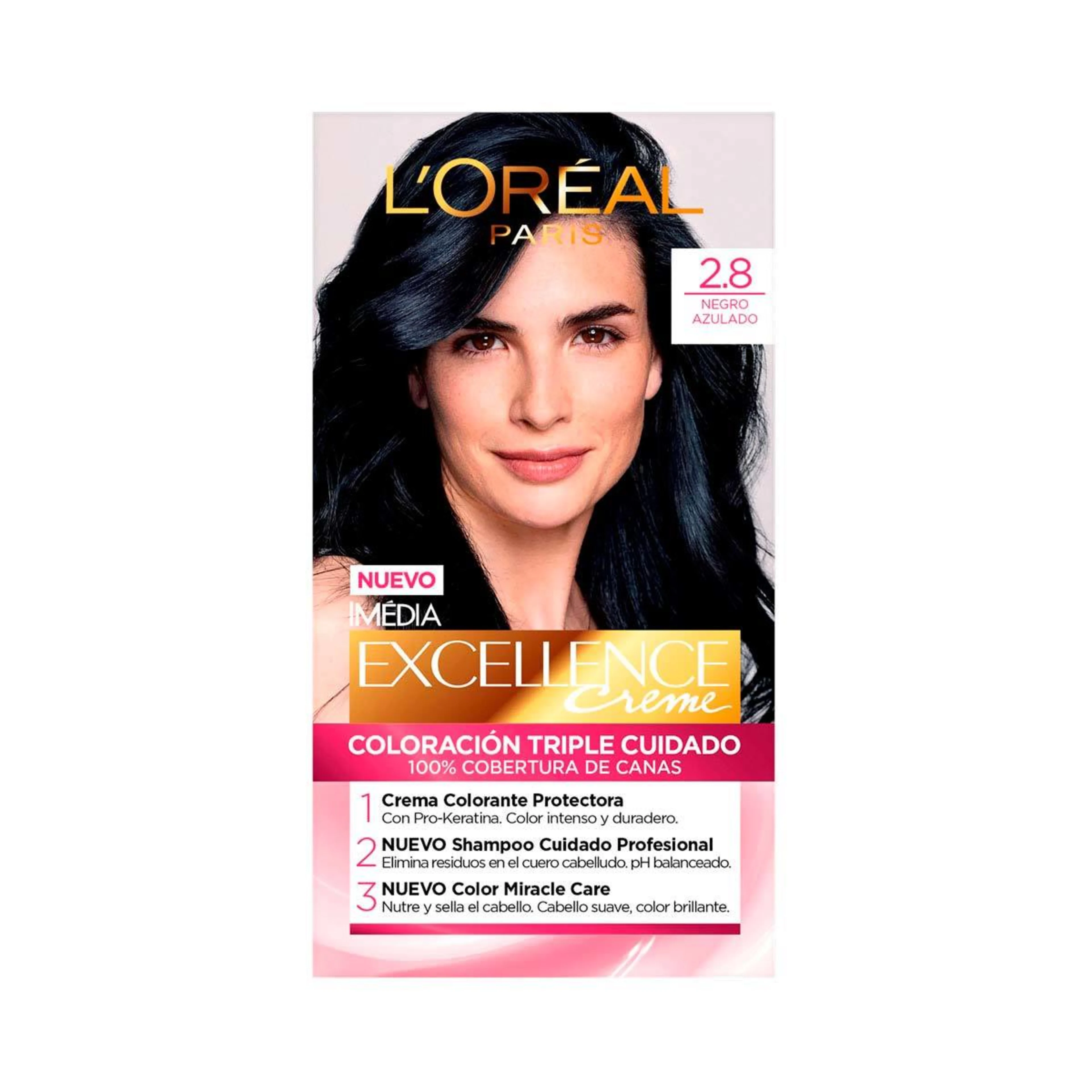 Tinte excellence creme coloración triple cuidado color negro azulado (2.8) 6 pzas.