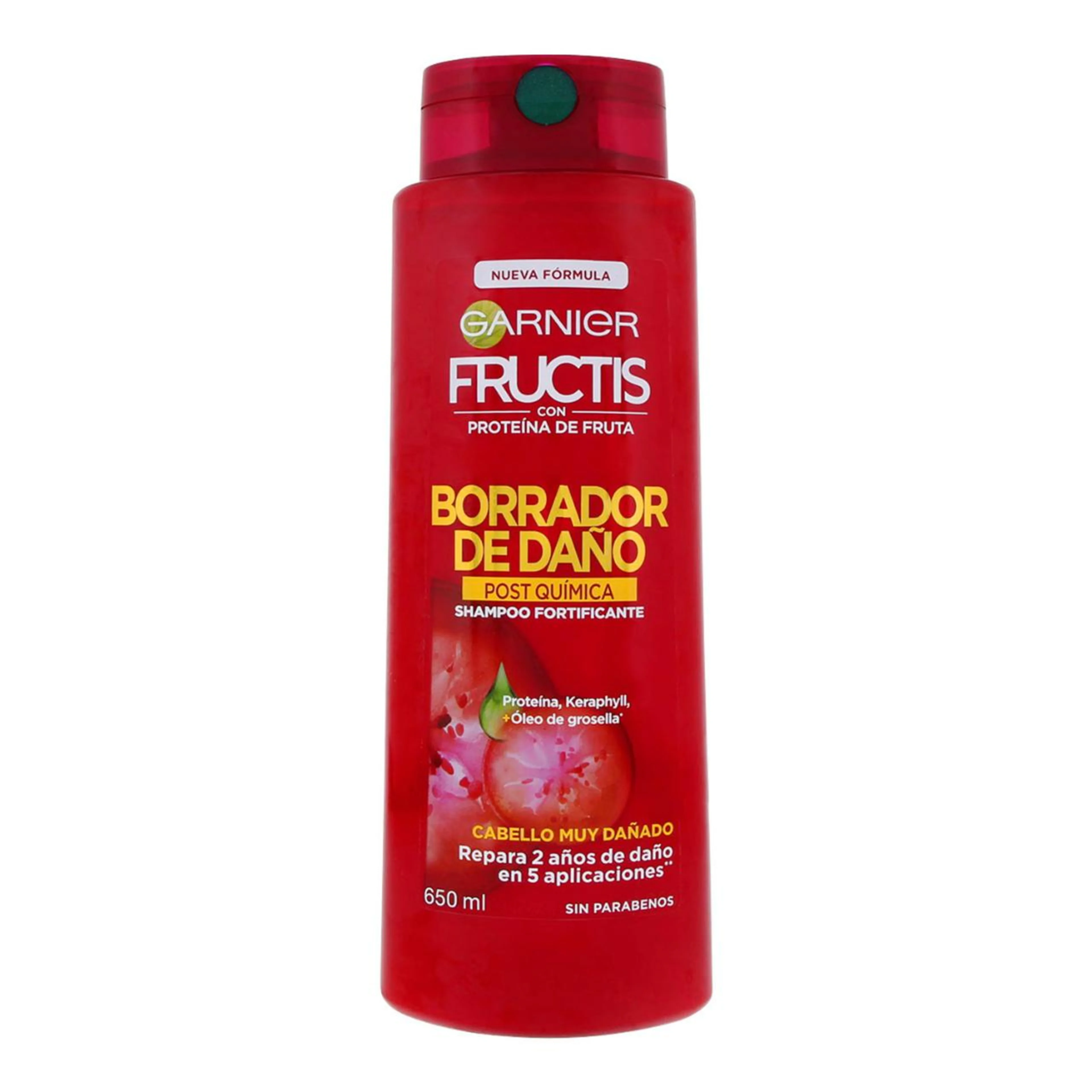 Shampoo garnier fructis borrador de daño post química 650 ml.