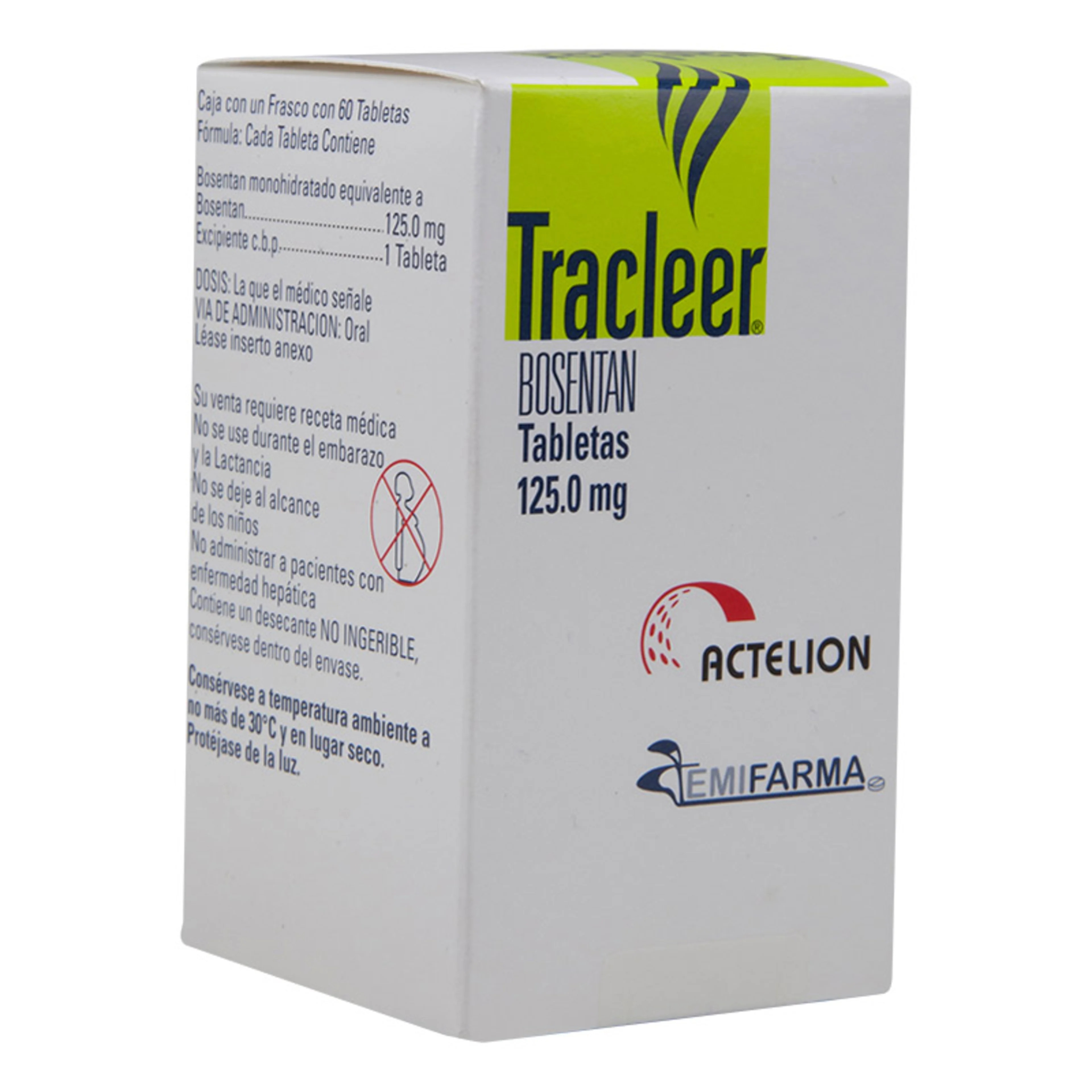 Tracleer 60 tabletas caja monohidrato de bosentán 125 mg