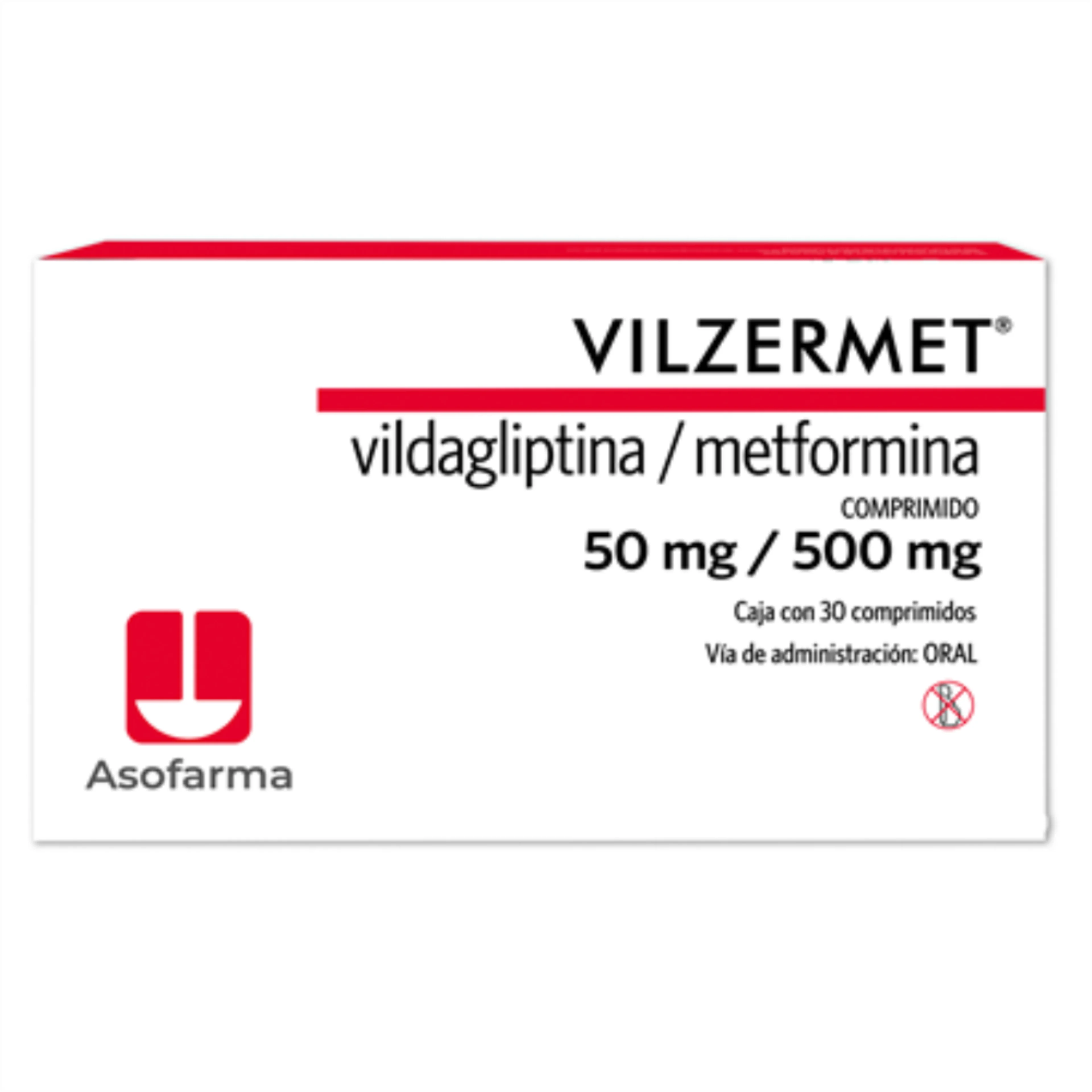 Vilzermet Vildagliptina Metformina 50 Mg / 500 Mg Con 30 Comprimidos