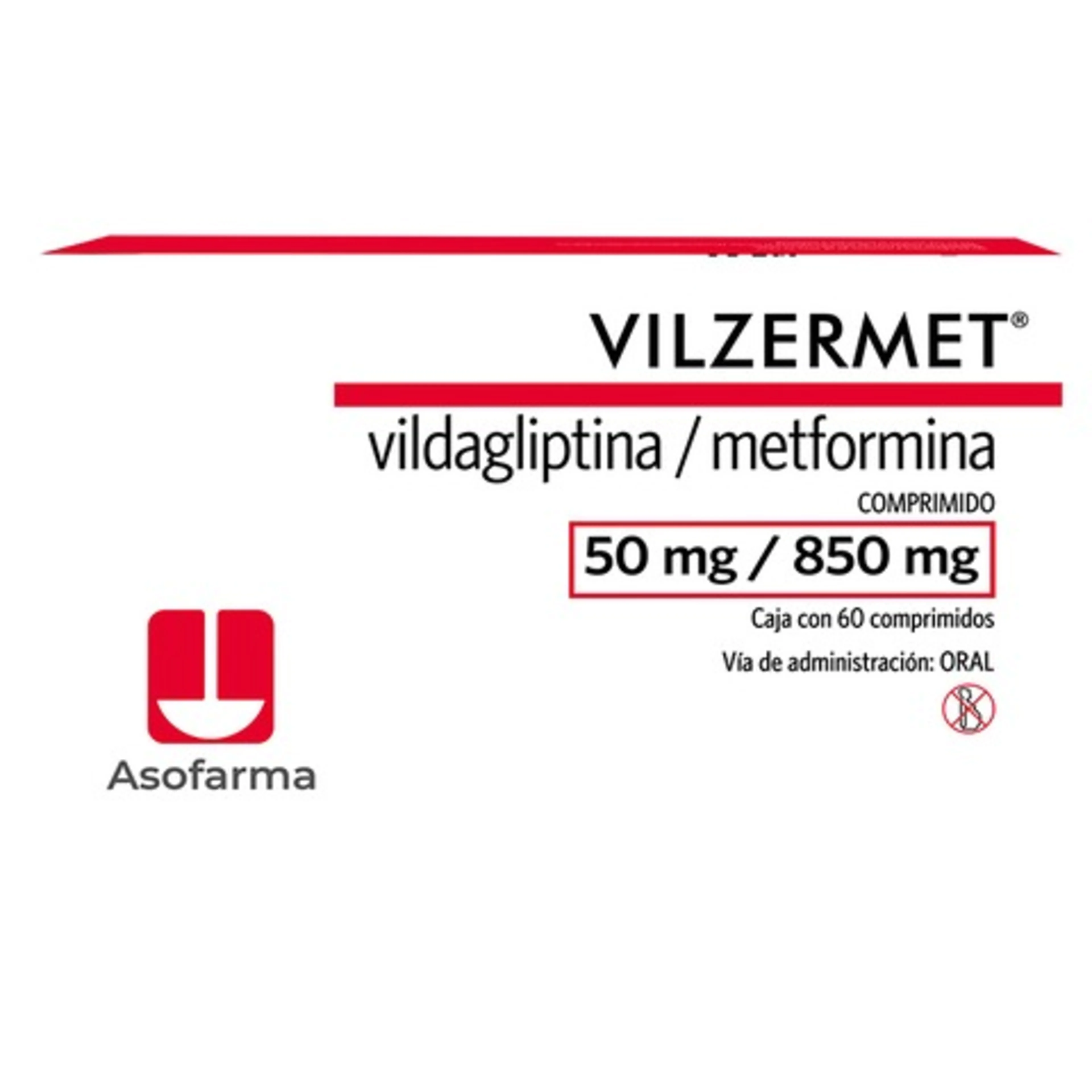 Vilzermet Vildagliptina Metformina 50 Mg / 850 Mg Con 60 Comprimidos