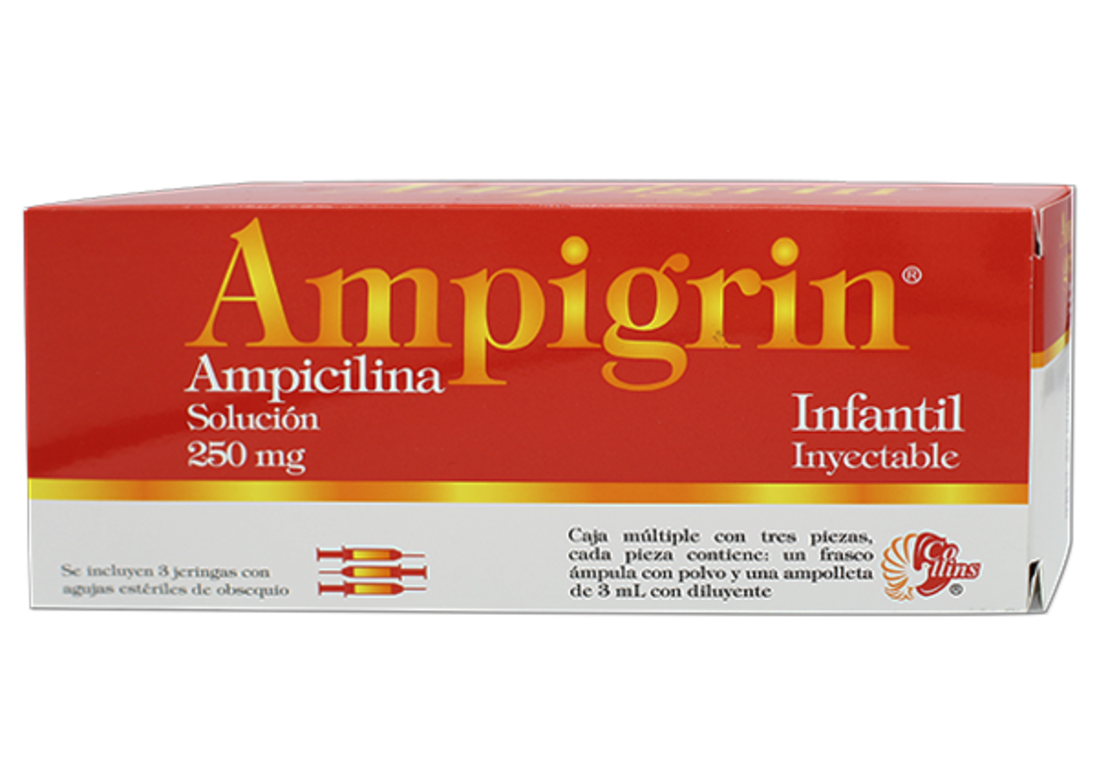 Ampigrin Infantil Ampicilina Clorfenamina Guayacol Lidocaína Metamizol Sódico 250 Mg Solución Inyectable Con 3 Jeringas De 3 Ml