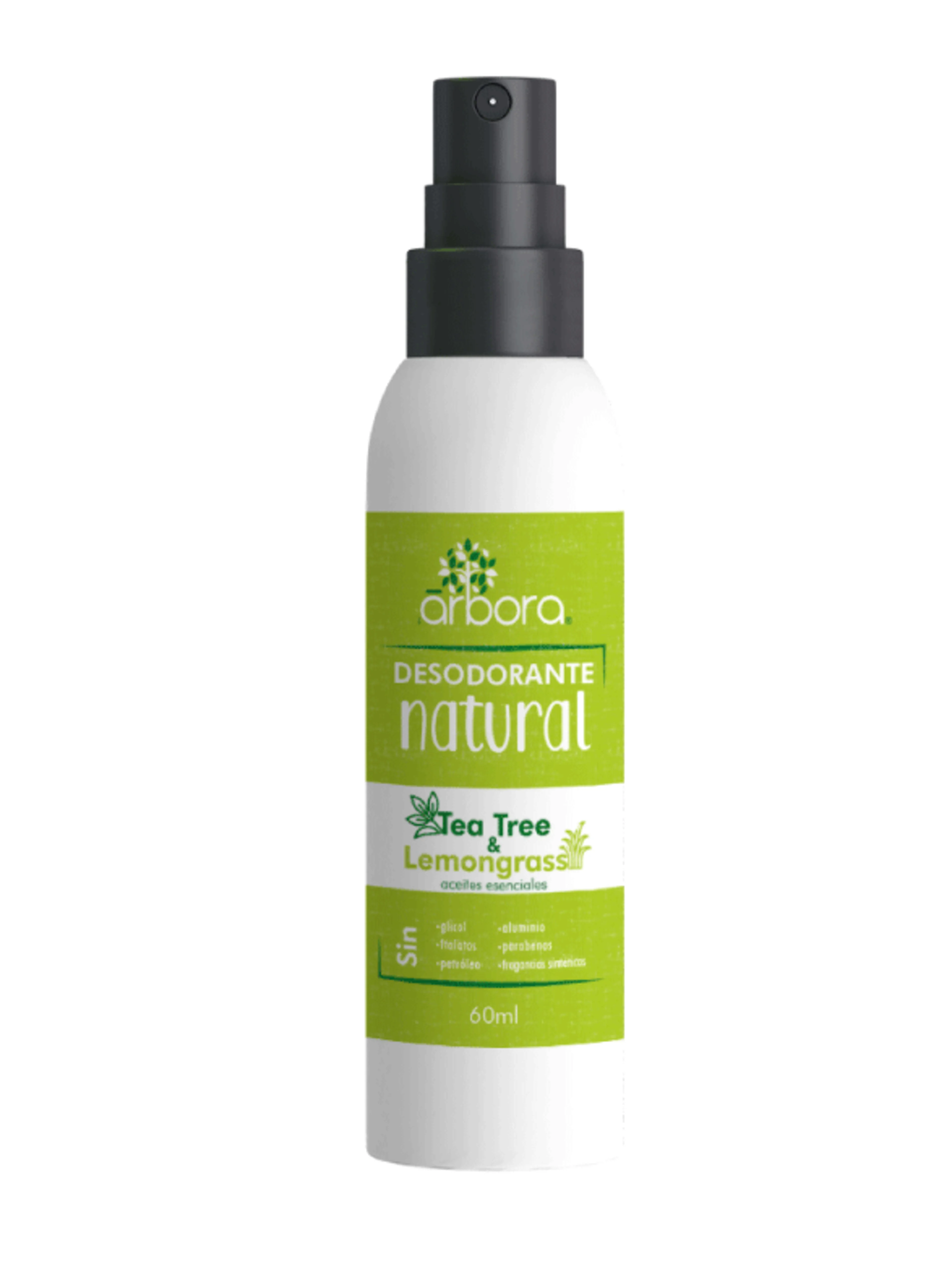 Arbora desodorante natural con aceites esenciales de tea tree y lemongrass 60 ml spray