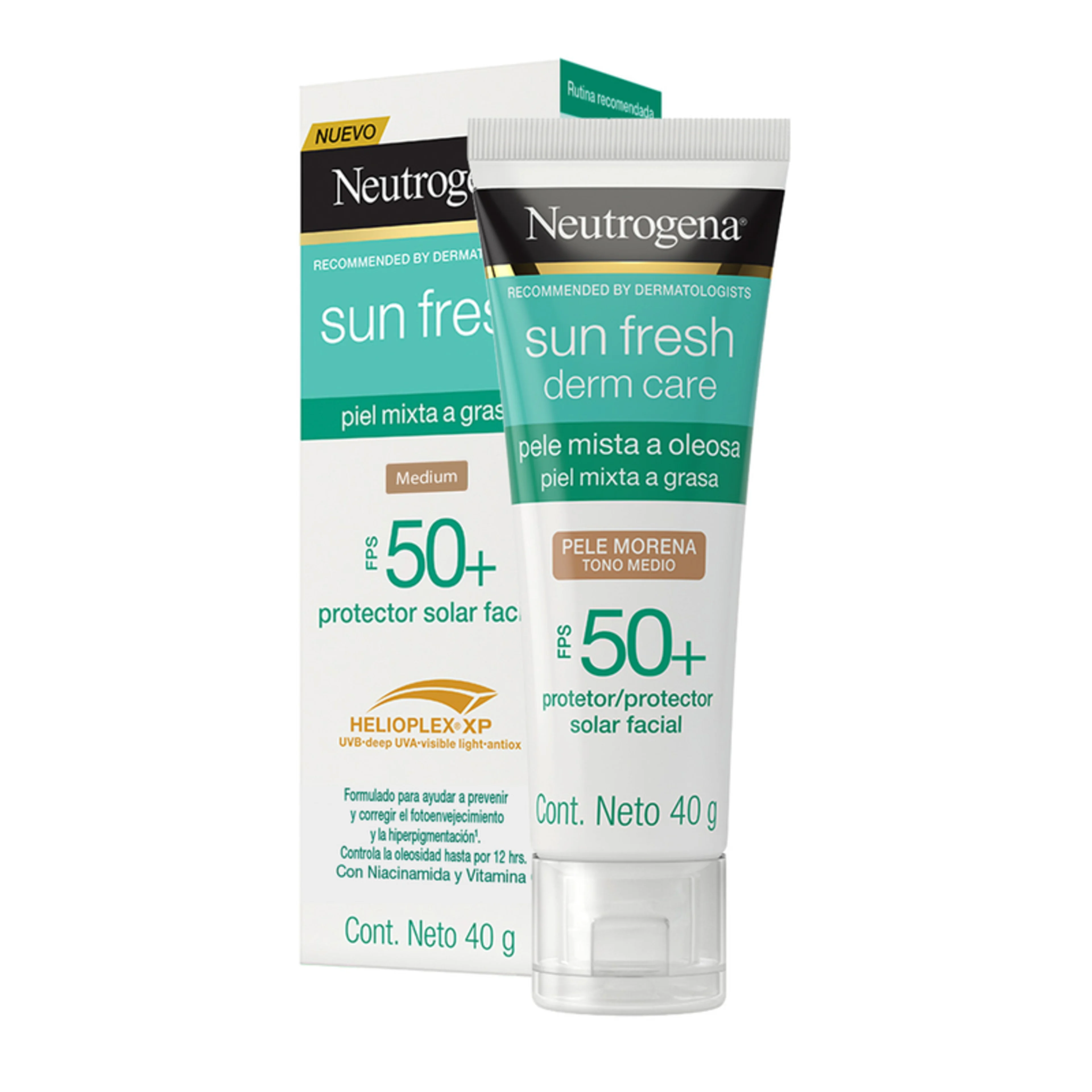 Neutrogena Sun Fresh Protector Solar Facial Piel Mixta A Grasa Tono Medio Fps50 Con 40 G