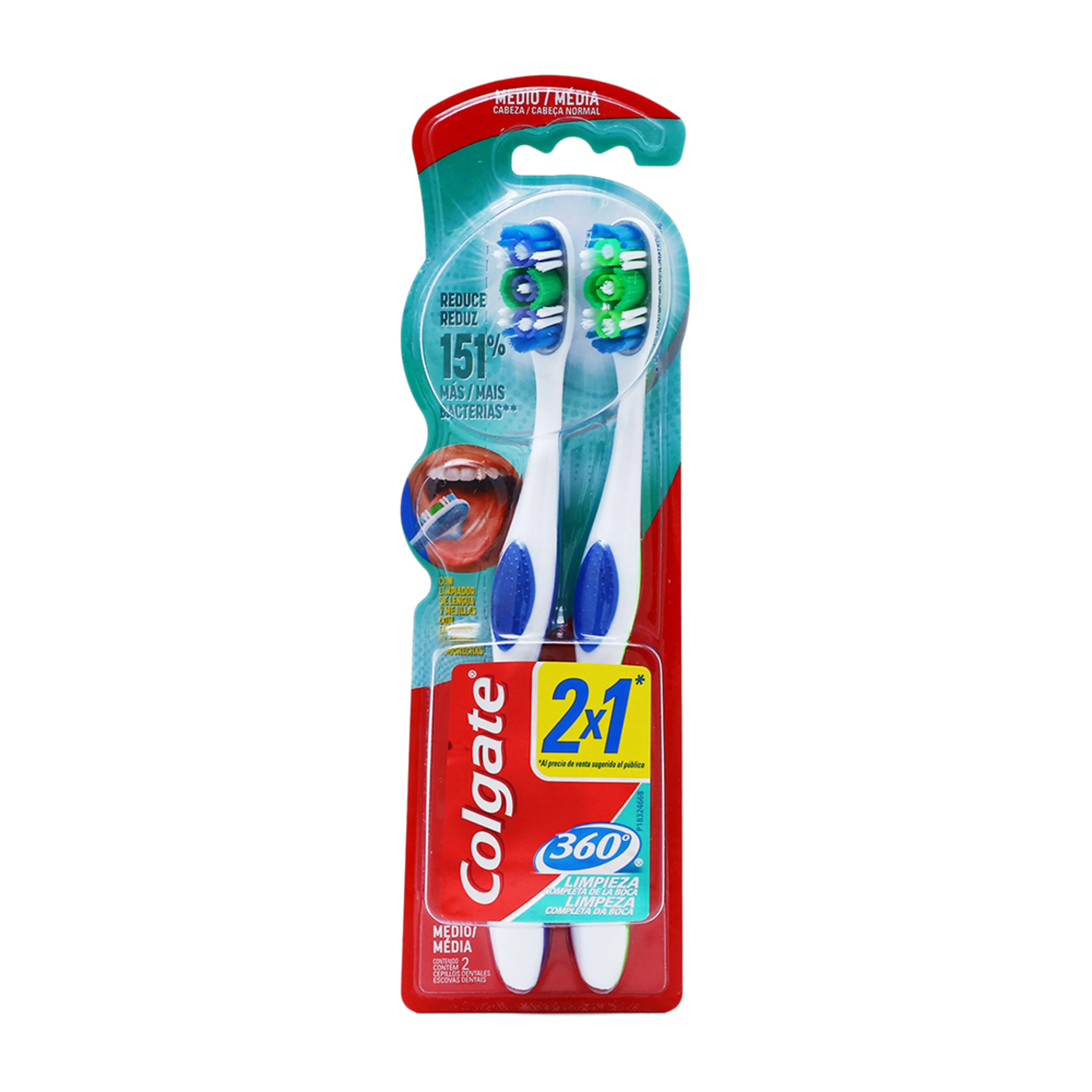 Colgate 360 Mediano Cepillo Dental Con 2 Piezas