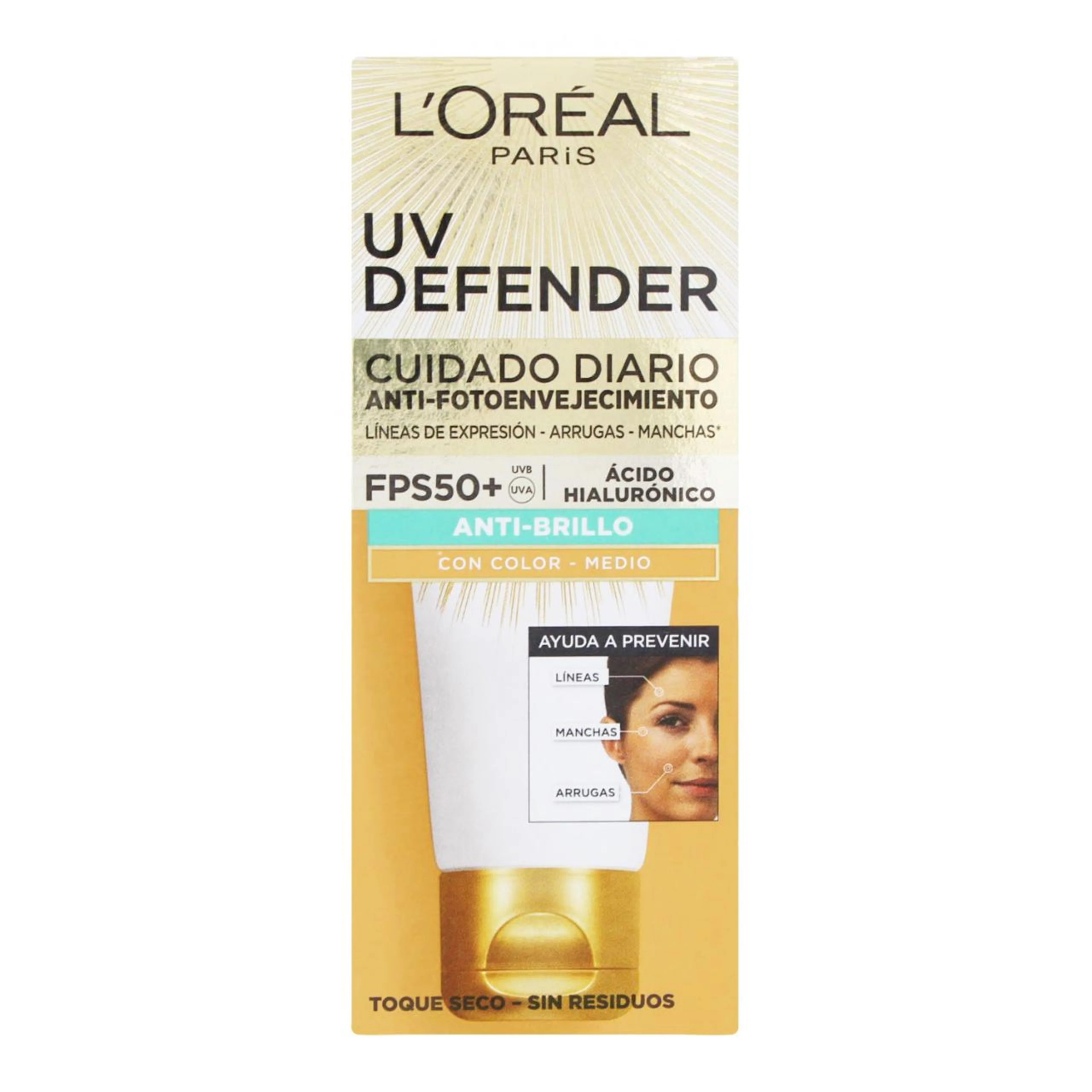 L’Oreal Uv Defender Color Medio Anti-Fotoenvejecimiento Anti-Brillo Fps50 Con 40 G
