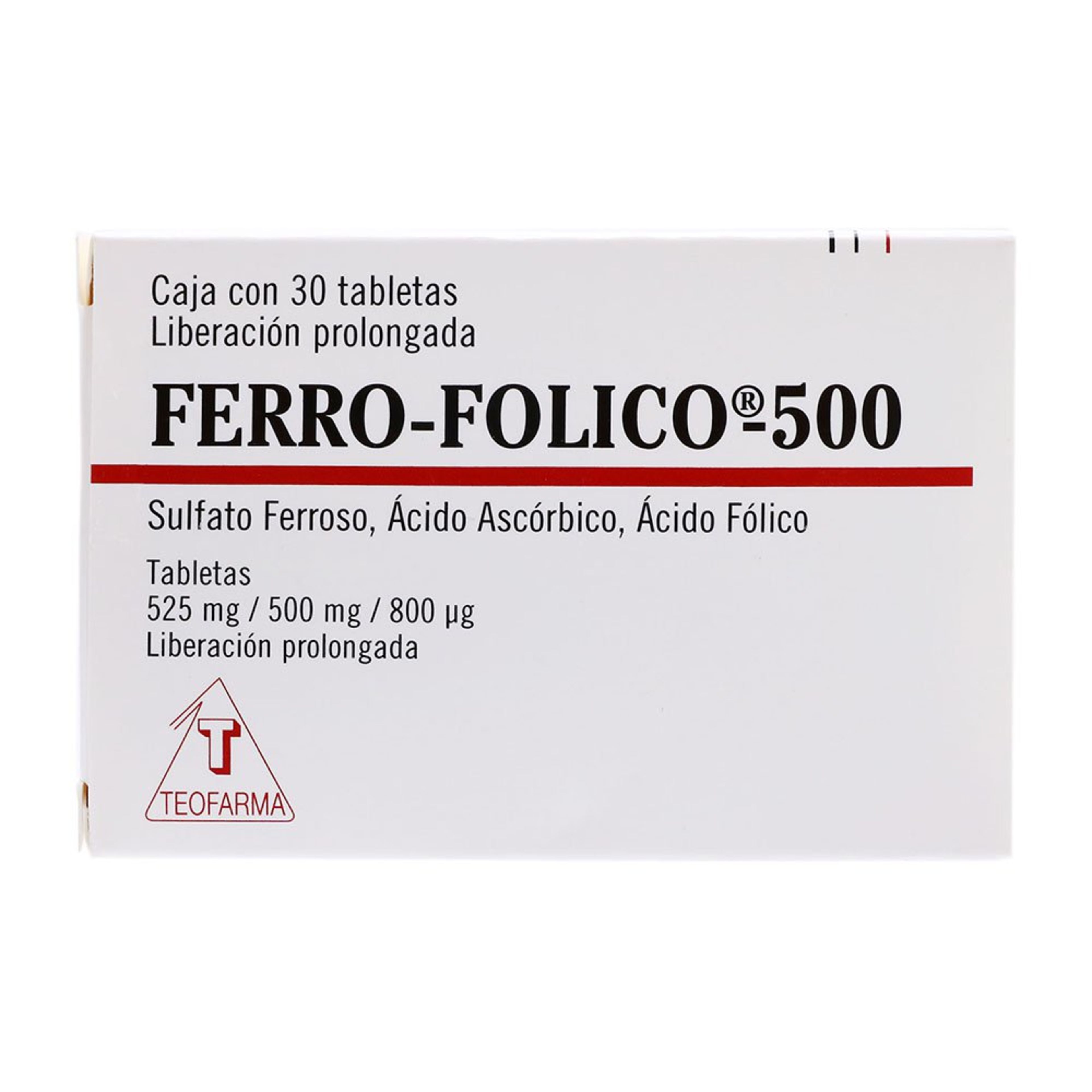 Ferro-Folico-500 525/500 Mg/800 Mcg Con 30 Tabletas De Liberación Prolongada