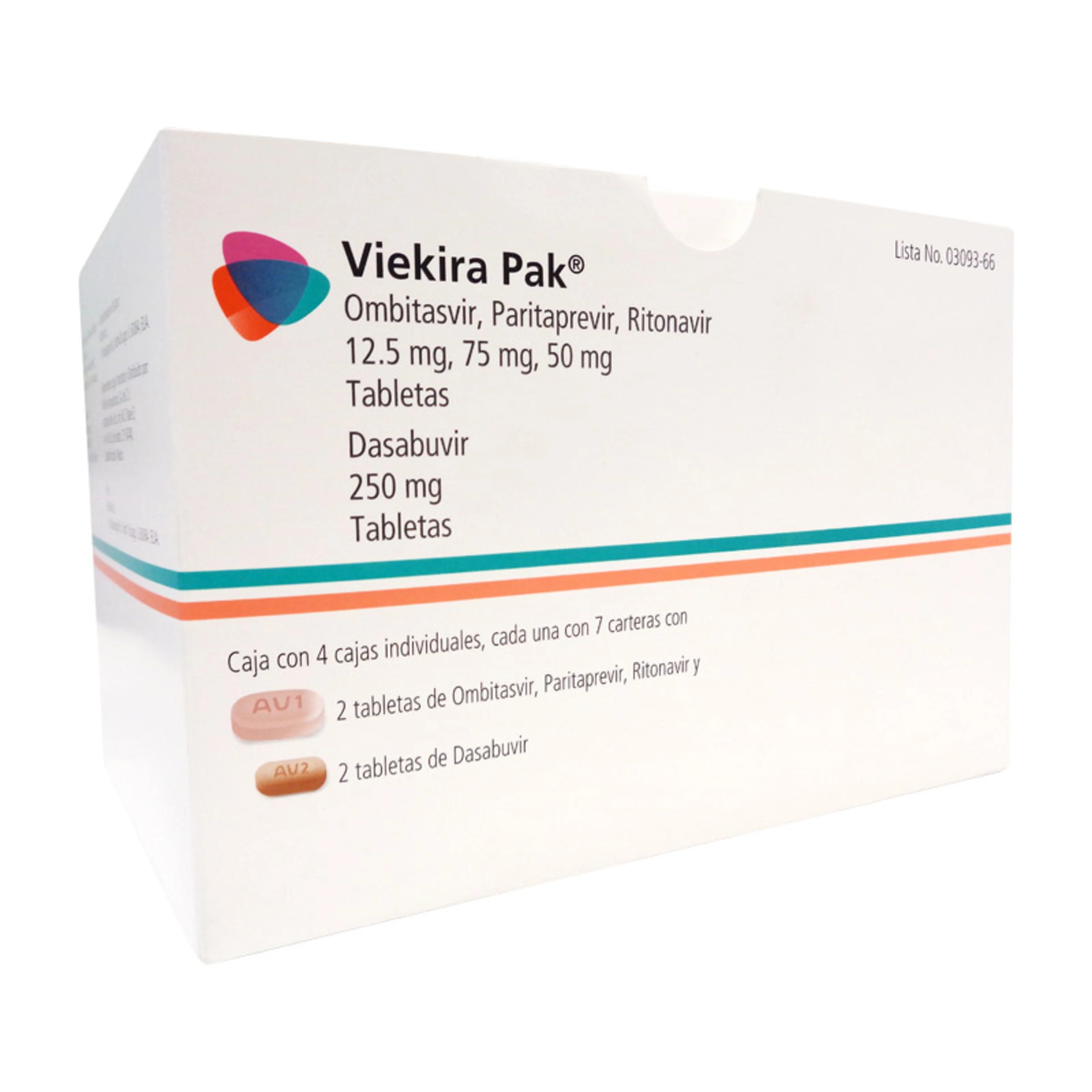 Viekira pak 4 tabletas caja ombitasvir 12.5 mg paritaprevir 75 mg dasabuvir 250 mg