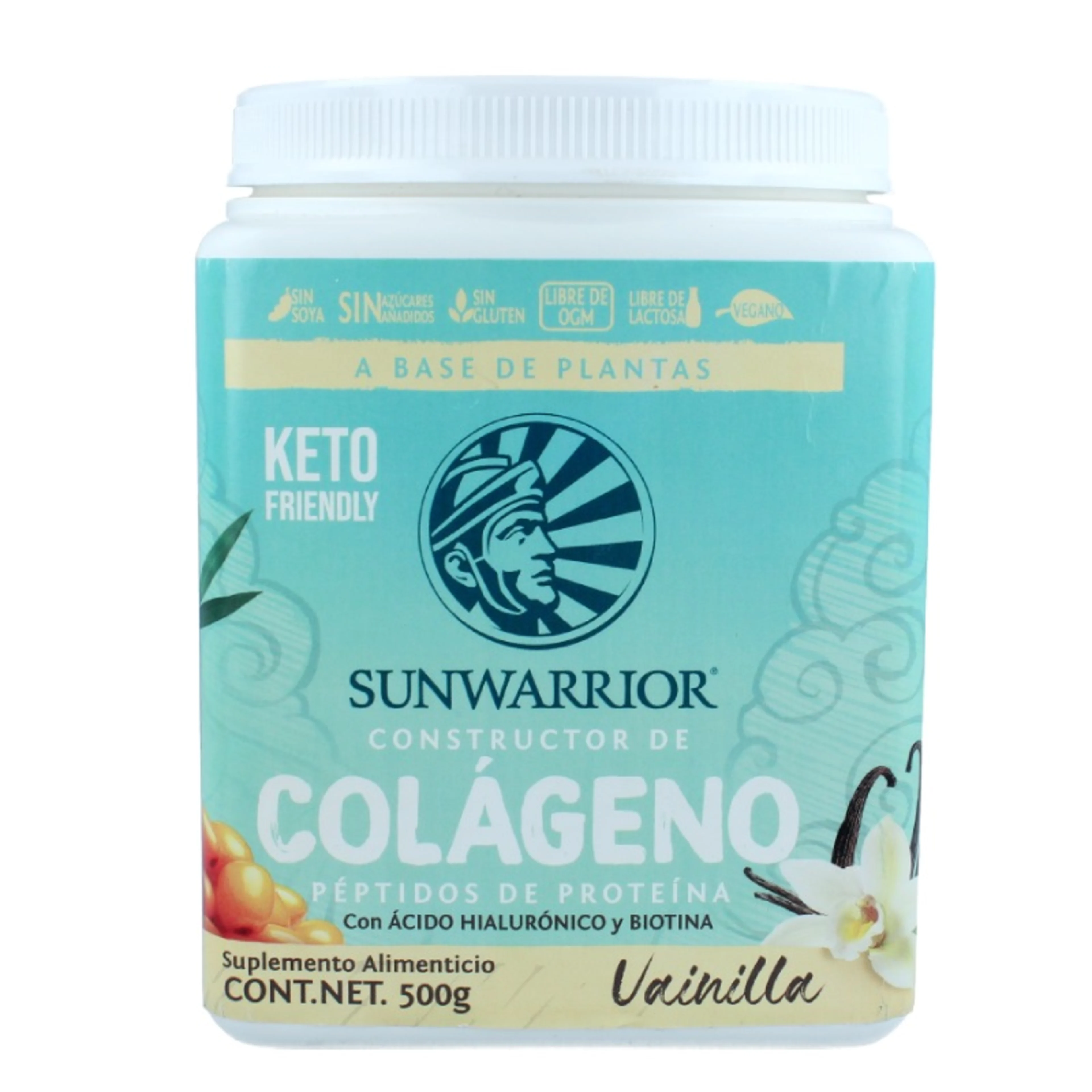 Sunwarrior constructor de colágeno péptidos ácido hialurónico y biotina sabor vainilla 500 g bote