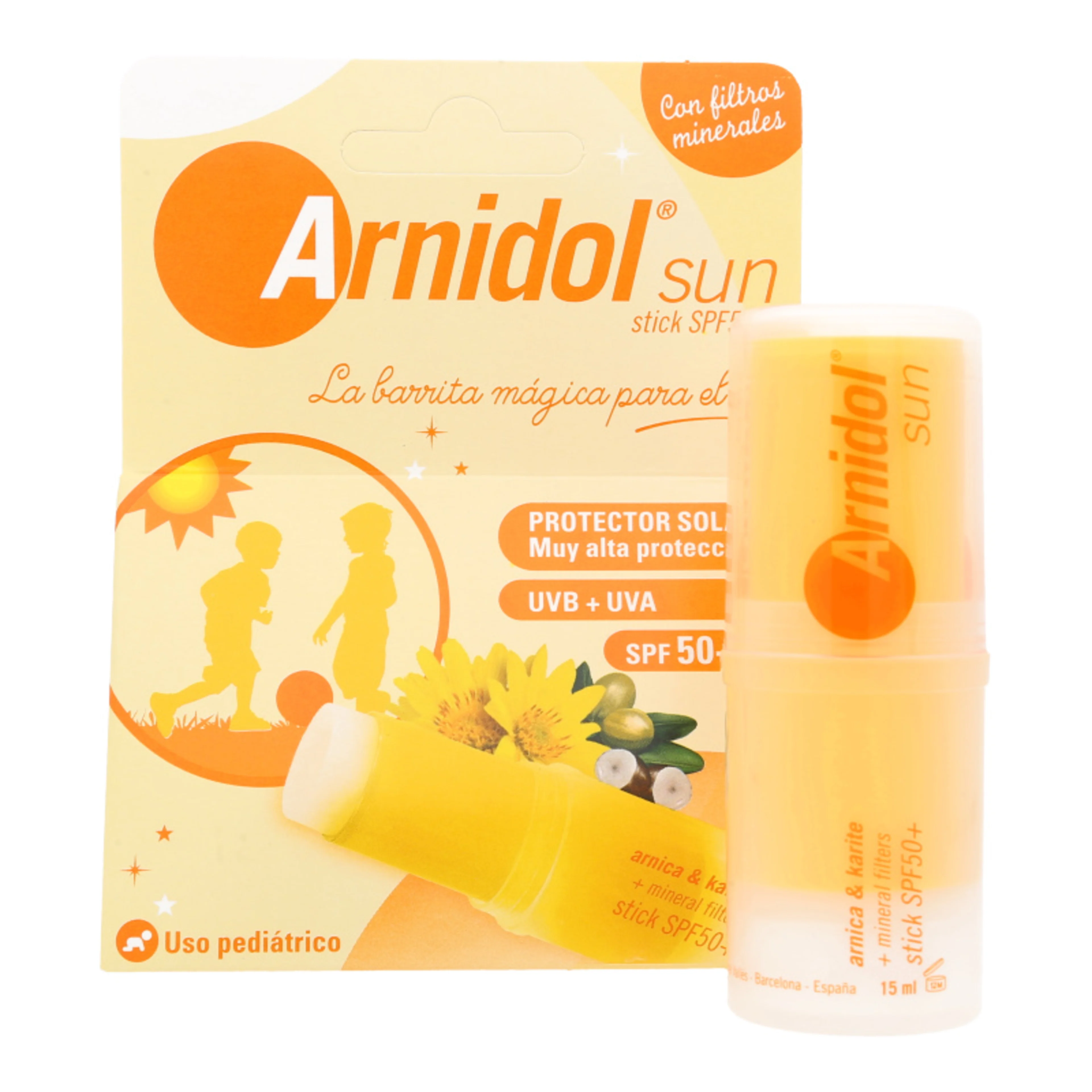 Arnidol sun protector solar fps50+ con filtros minerales arnica & karite 15 g stick