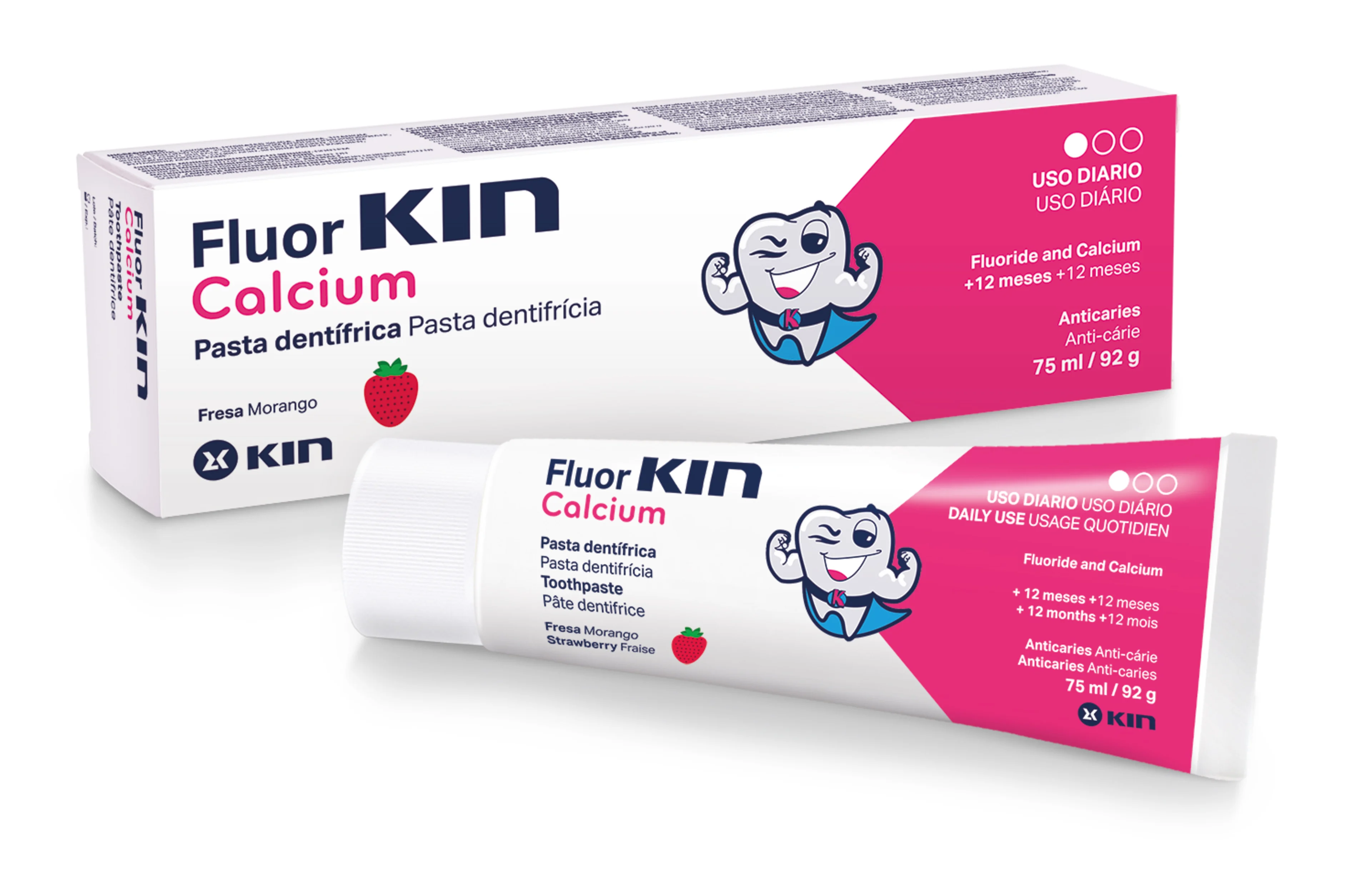 Pasta Dental Infantil Fluor Kin Calcium Fresa 75Ml
