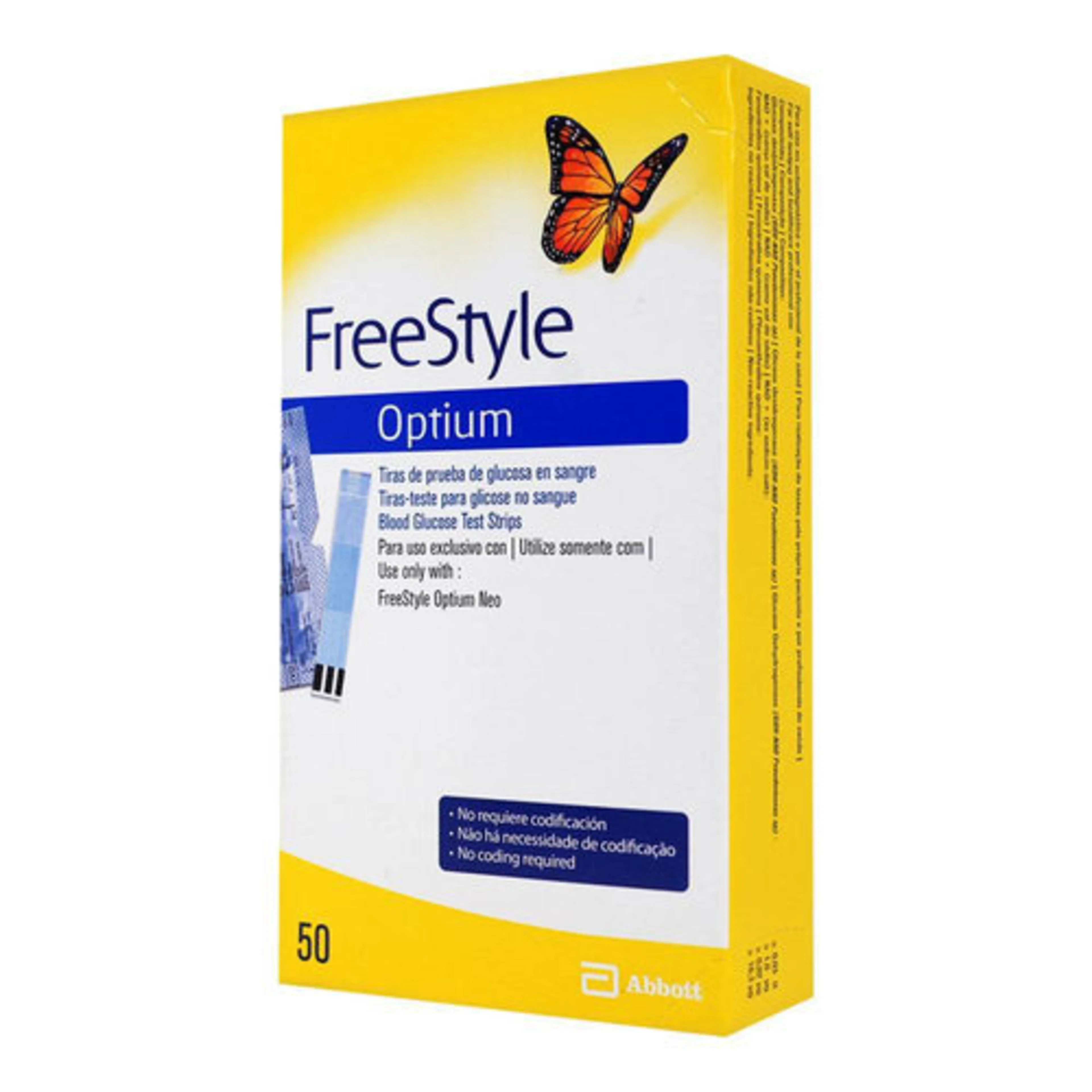 Freestyle Optimun Tiras Para Prueba De Glucosa En Sangre Con 50 Piezas