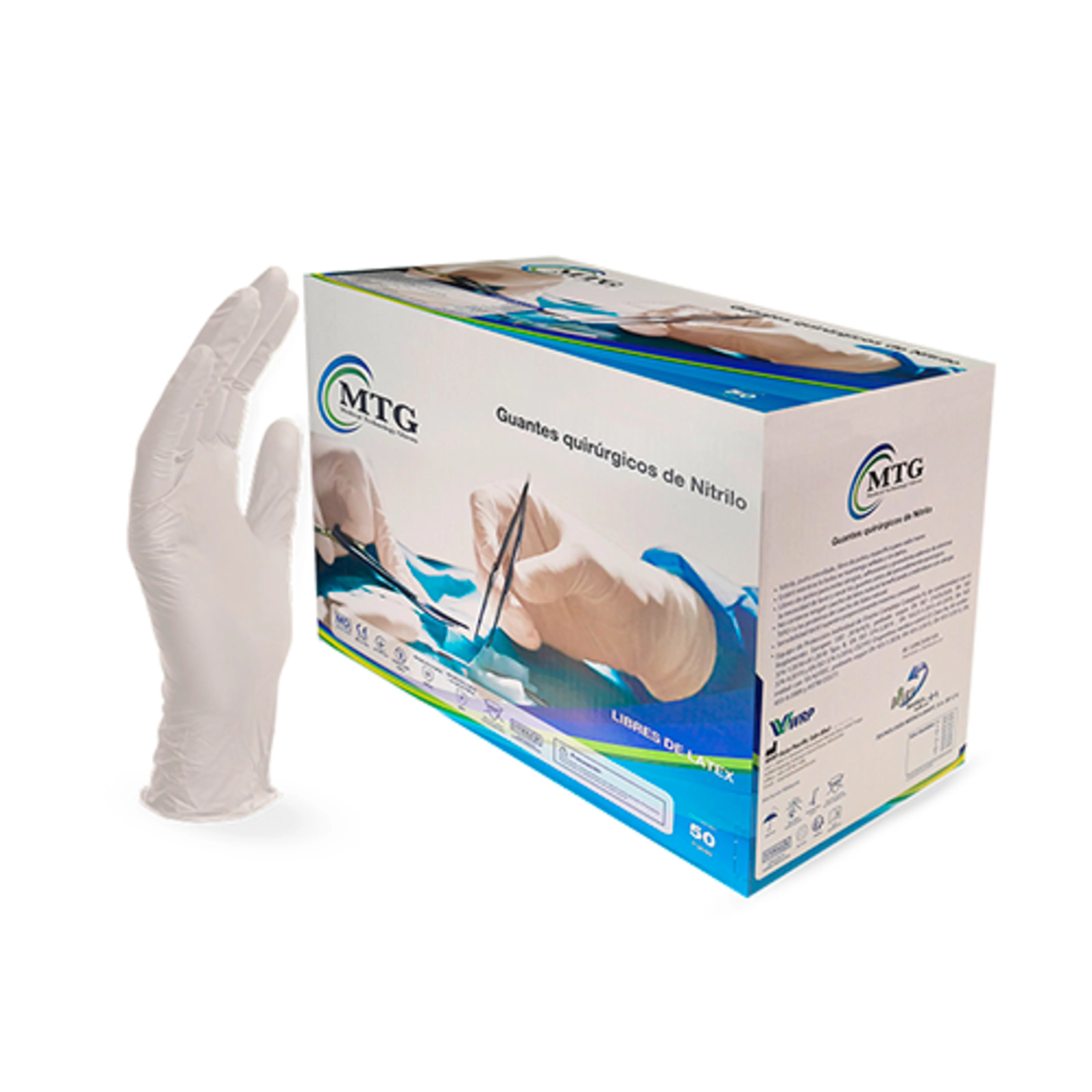 Guante Quirúrgico Estéril De Nitrilo Talla 6 1/2 Con 50 Pares