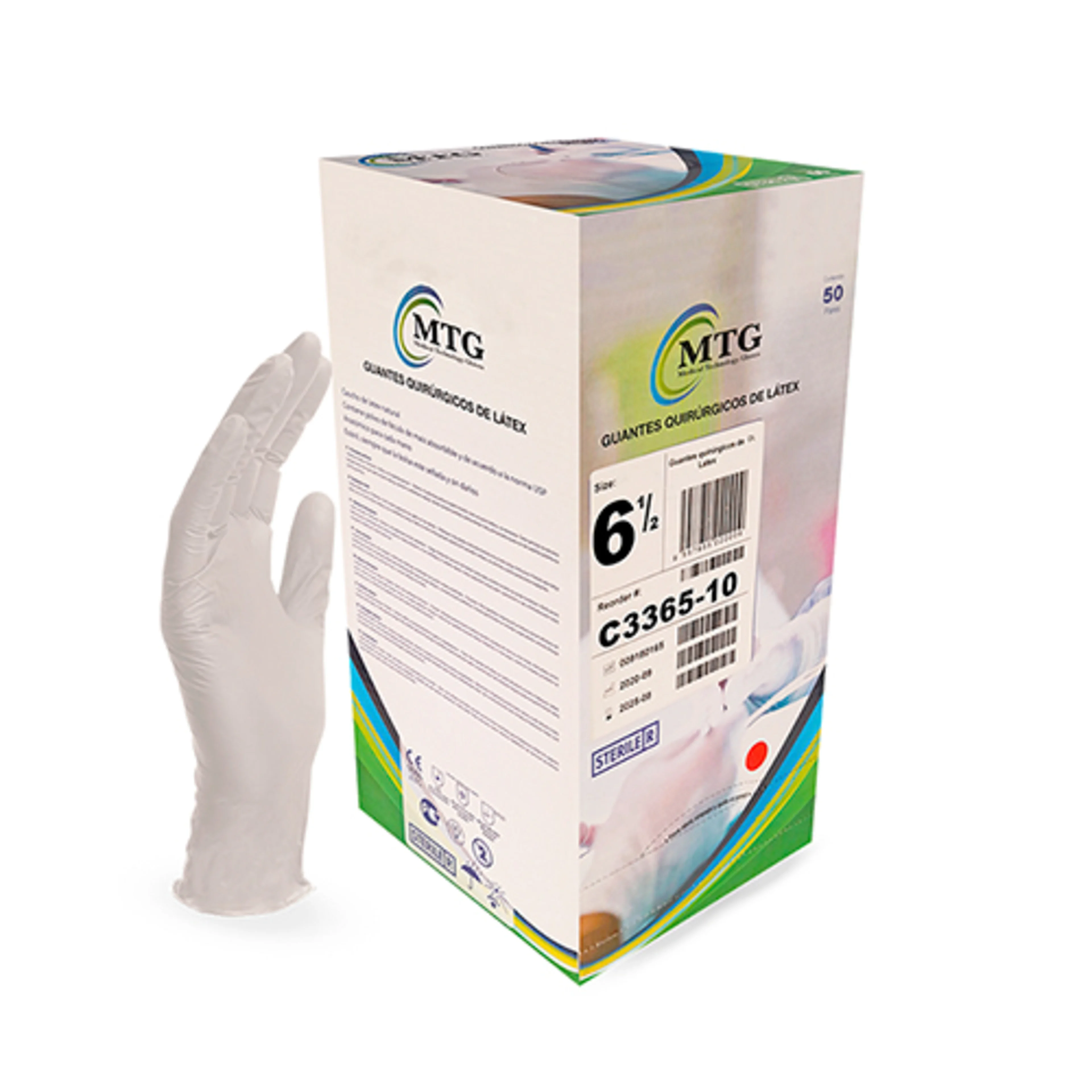 Guante Quirúrgico Estéril De Látex Talla 6 1/2 Con 50 Pares