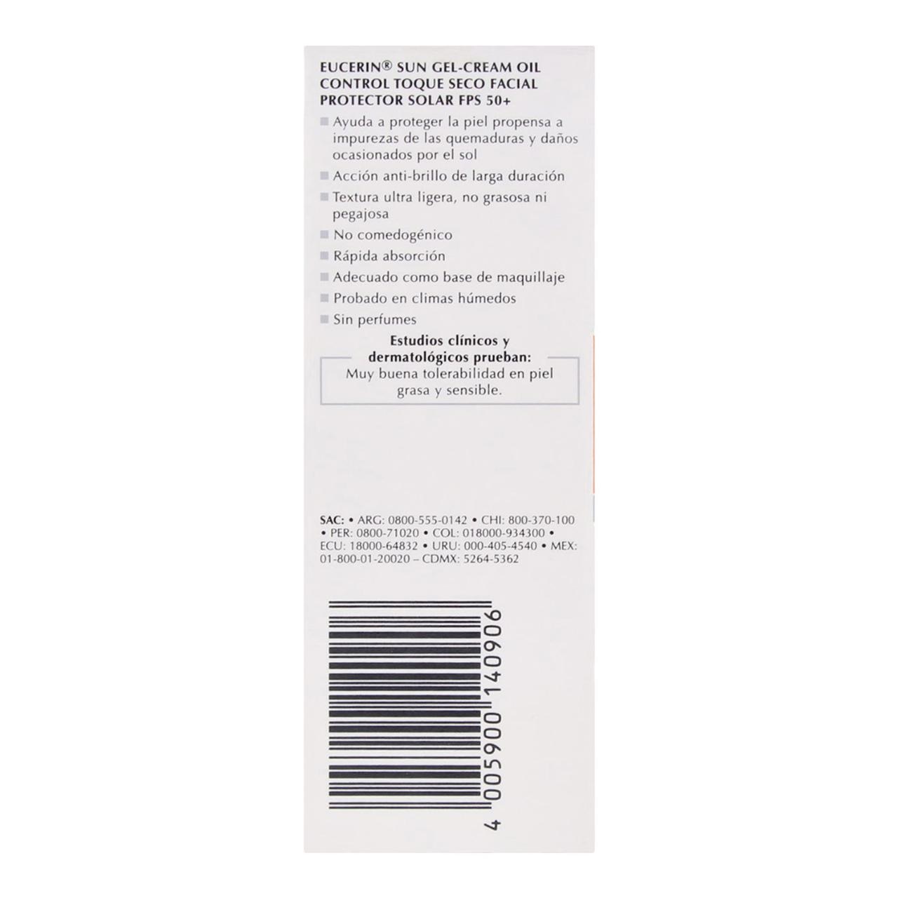 Eucerin Protector Solar Sun Oil Control Gel Cream Spf50 Con 50 Ml