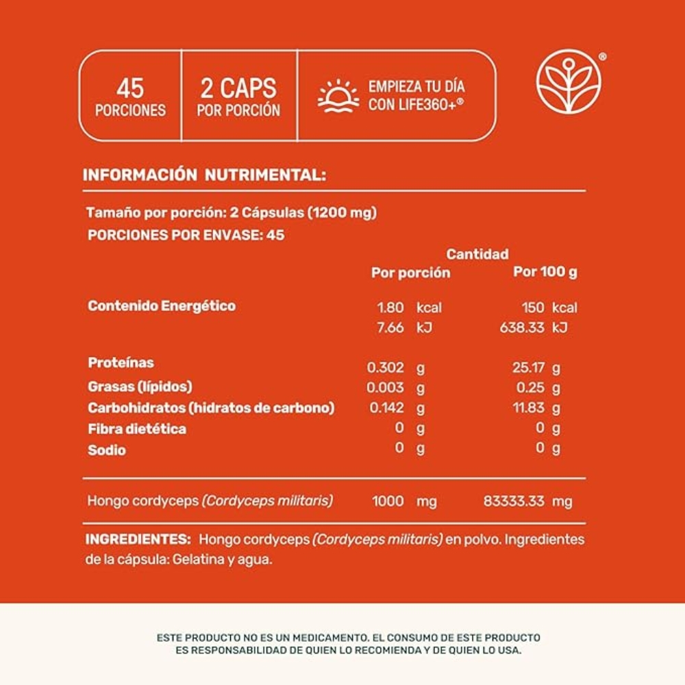 Life360+ Cordyceps Con 90 Cápsulas