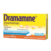 Antimareo Dramamine Supositorios Infantil 4 Piezas 25 Mg