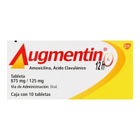 Augmentin Amoxicilina Ácido Clavulánico 875/125 Mg Con 10 Tabletas
