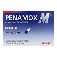 Penamox M Amoxicilina Bromhexina 500/8 Mg Con 12 Cápsulas