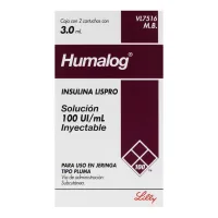 Humalog 100 Ui Con 2 Cartuchos Para Jeringa Tipo Pluma