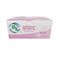 Dl Cubrebocas Tricapa Infantil Rosa Con 50 Piezas
