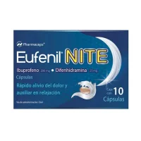 Eufenil Nite Ibuprofeno Difenhidramina 200 / 25 Mg Con 10 Cápsulas